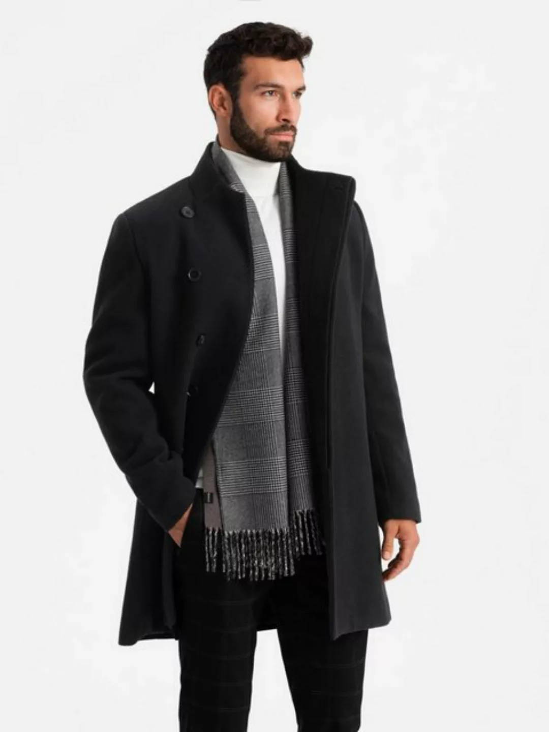 OMBRE Wintermantel Herrenmantel mit asymmetrischem Verschluss und hohem Kra günstig online kaufen