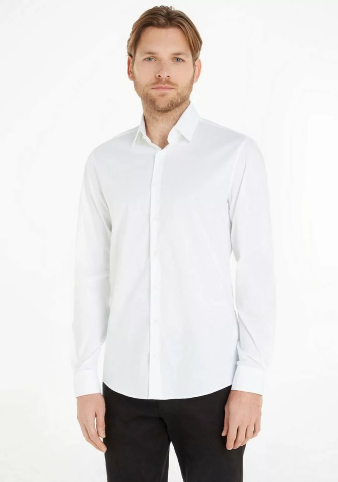 Calvin Klein Businesshemd POPLIN STRETCH SLIM SHIRT mit Kentkragen, Logopri günstig online kaufen