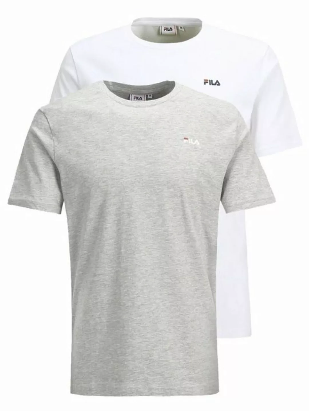 Fila Rundhalsshirt Logo Regular Fit Weiß, Grau - BROD (2-tlg., 2er-Pack) günstig online kaufen