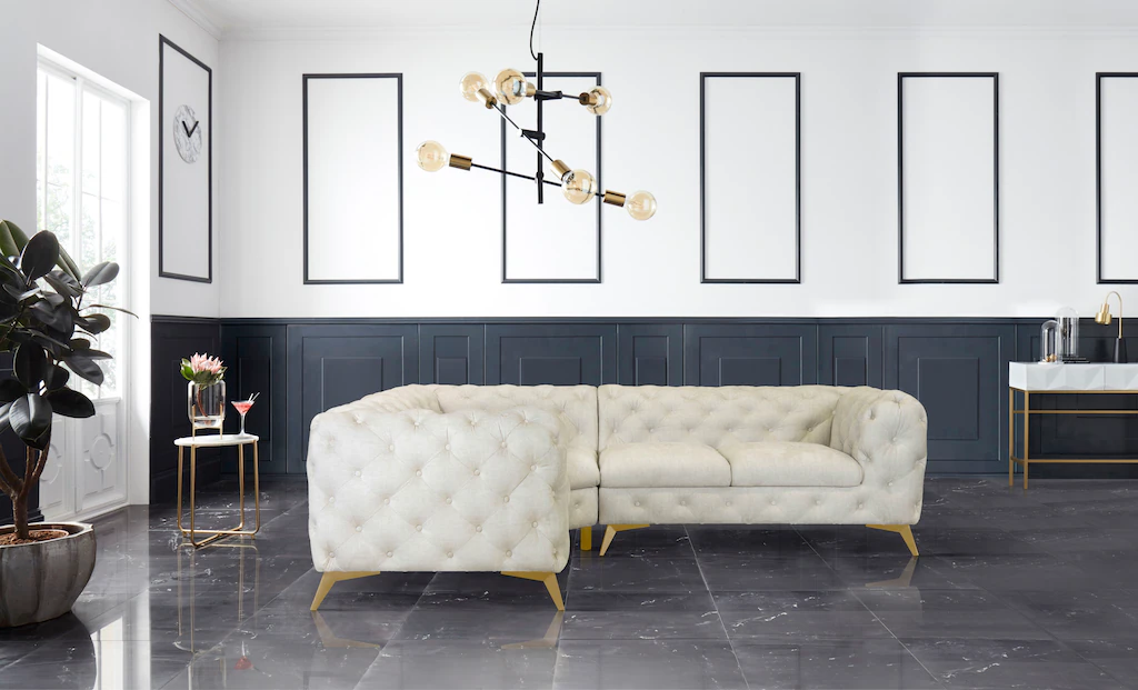 Leonique Chesterfield-Sofa "Ecksofa GLYNIS L-Form mit Wellenunterfederung, günstig online kaufen