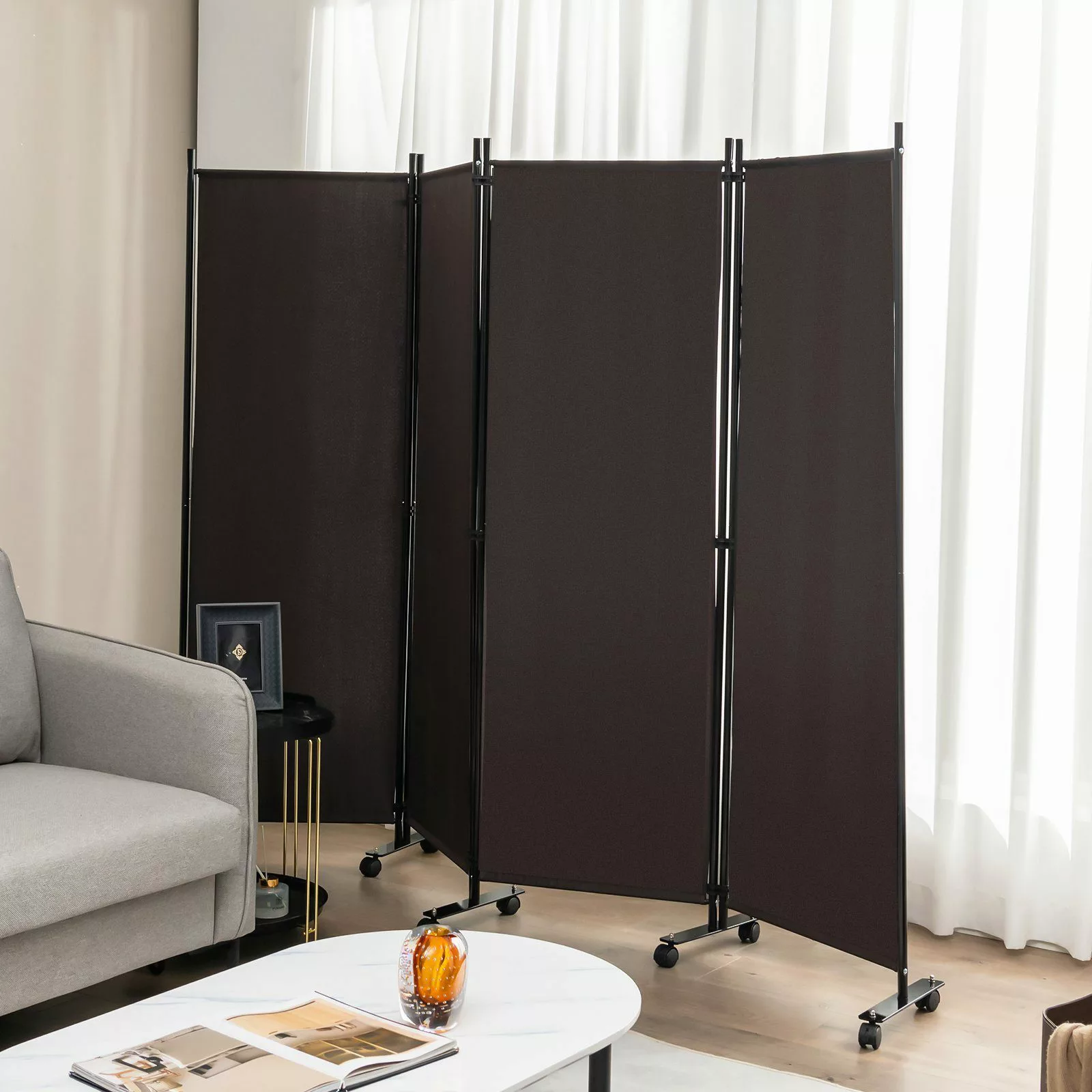 COSTWAY Paravent auf Rollen, 4 tlg., günstig online kaufen