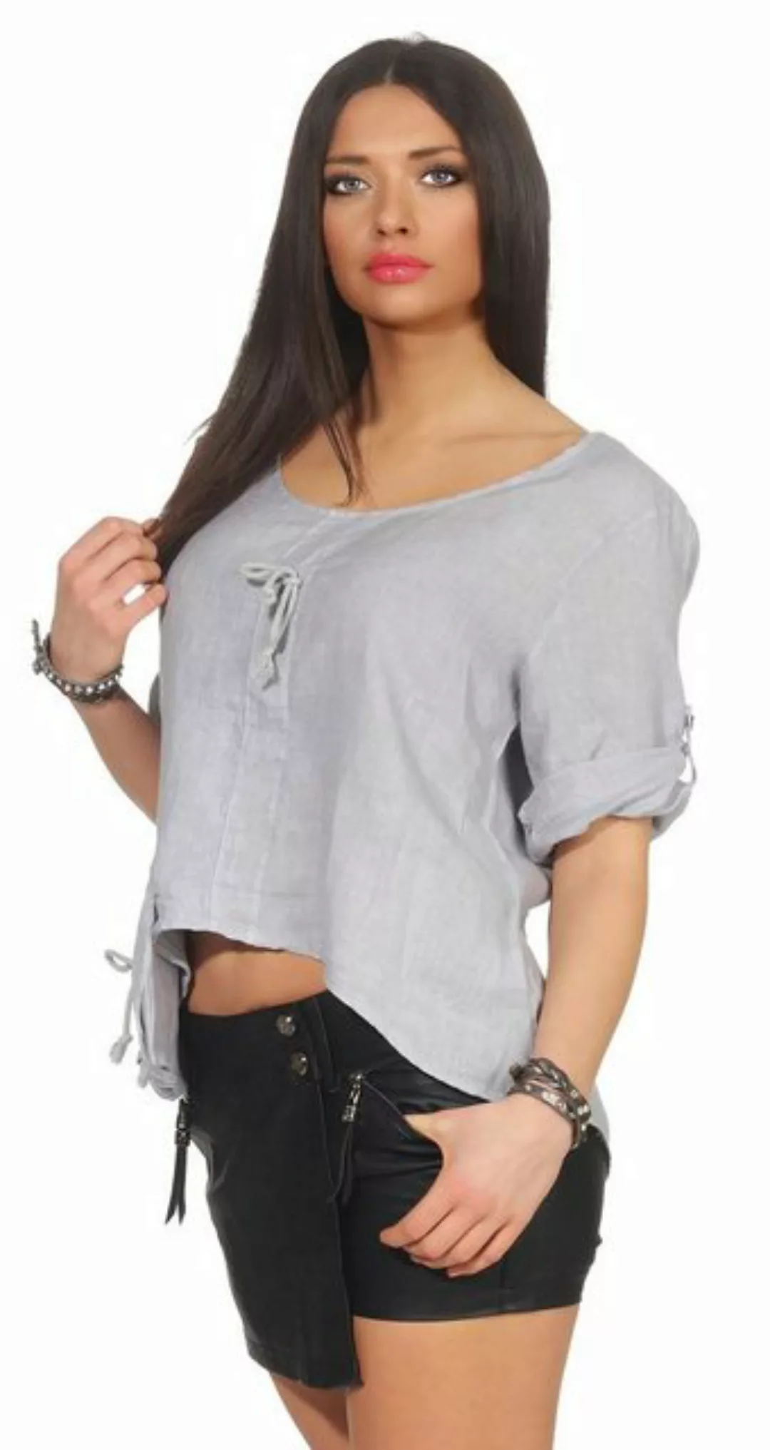 Mississhop Kurzarmshirt Damen Leinenshirt Shirt Vokuhila High Low 100% Lein günstig online kaufen