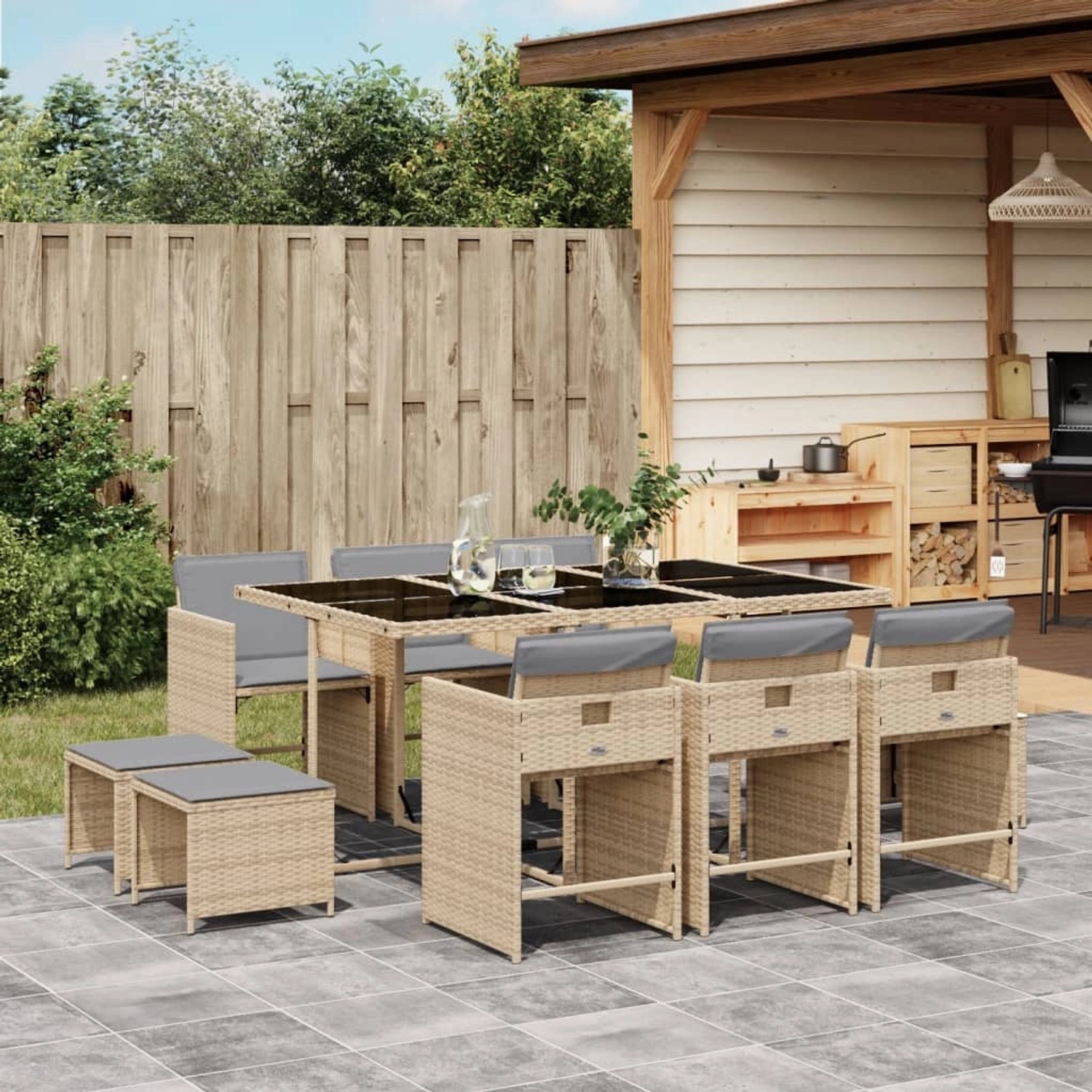 vidaXL 11-tlg Garten-Essgruppe mit Kissen Beigemischung Poly Rattan Modell günstig online kaufen