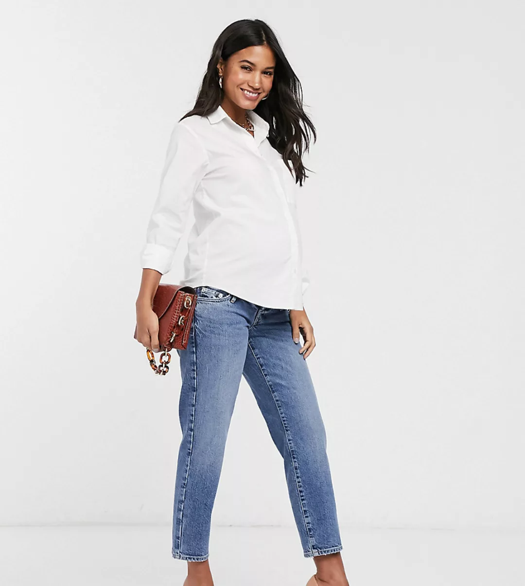 River Island Maternity – Jeans mit geradem Bein und Bund über dem Babybauch günstig online kaufen
