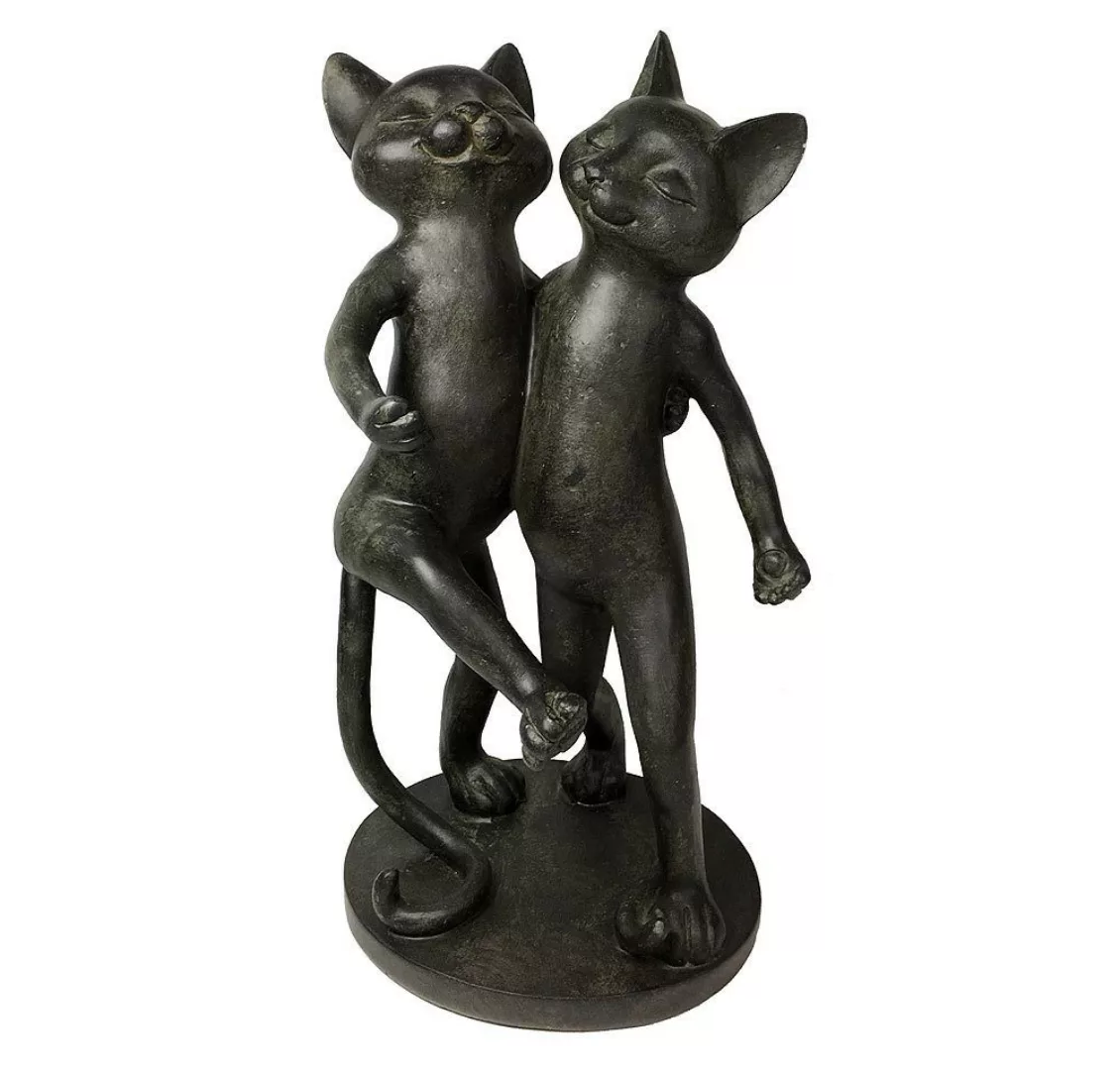 Figur Katzen-Paar Dekofigur 2 Katzen Skulptur Kunstguss schwarz-braun H 34c günstig online kaufen