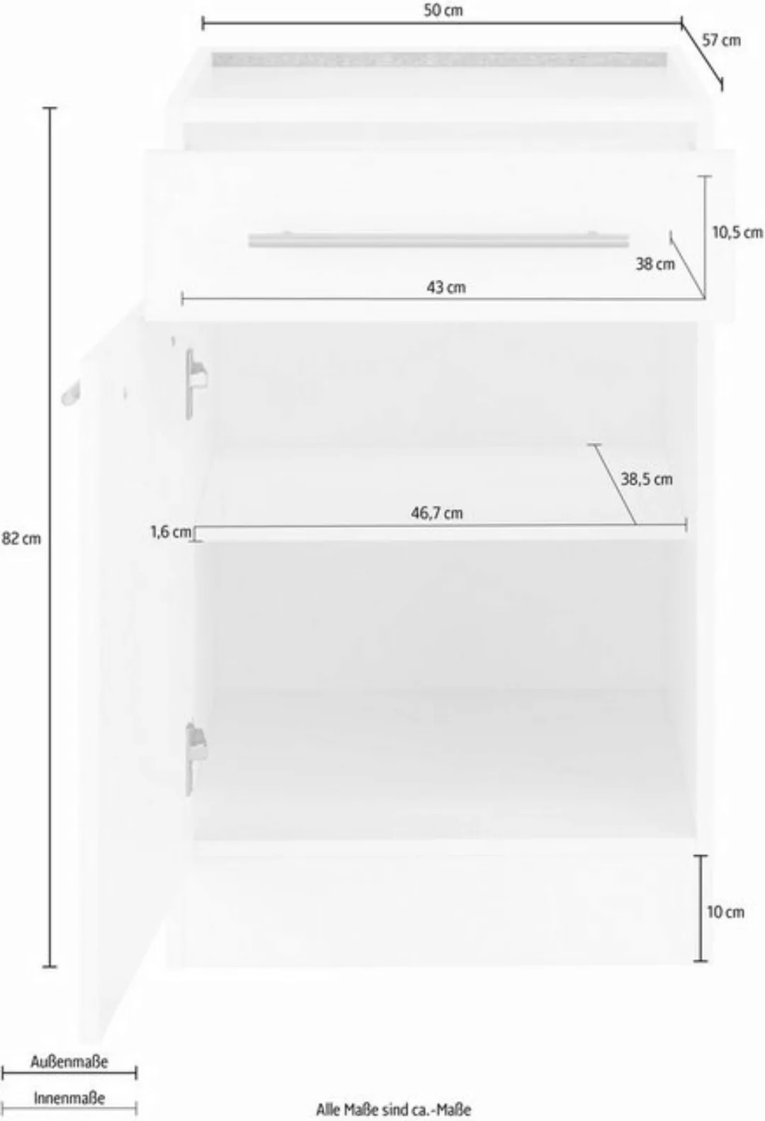 wiho Küchen Unterschrank Unna 50 cm breit, ohne Arbeitsplatte günstig online kaufen