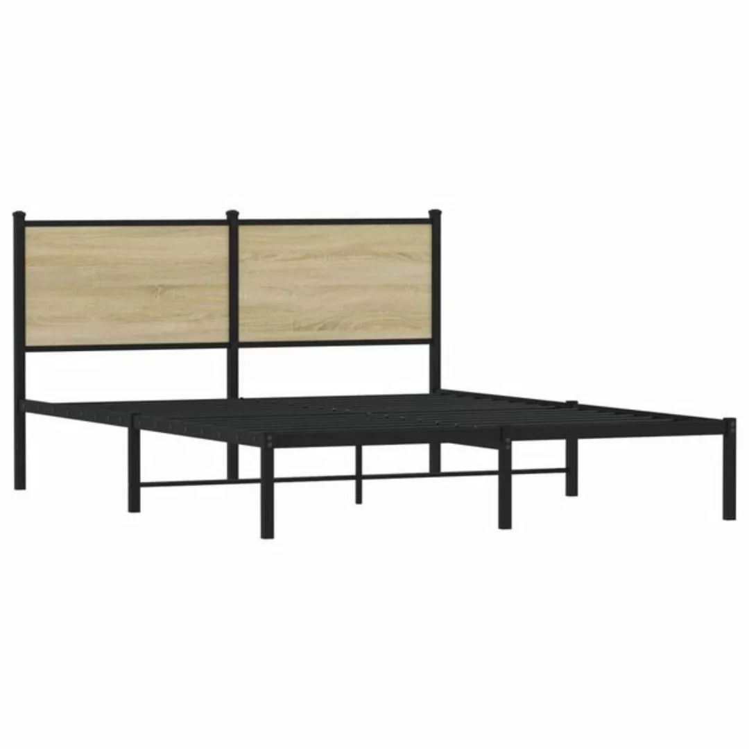 vidaXL Bett Bettgestell mit Kopfteil Metall Sonoma-Eiche 137x190 cm günstig online kaufen