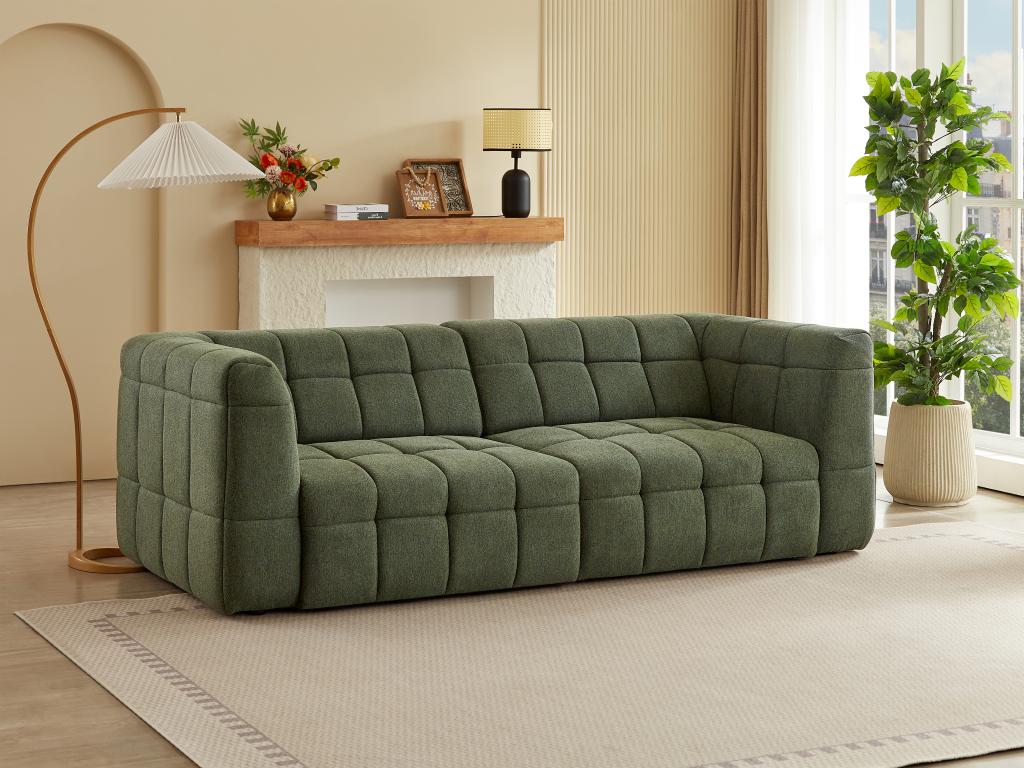 Sofa 3-Sitzer elektrisch mit ausziehbarer Sitzfläche - Stoff - Grün - NELOS günstig online kaufen