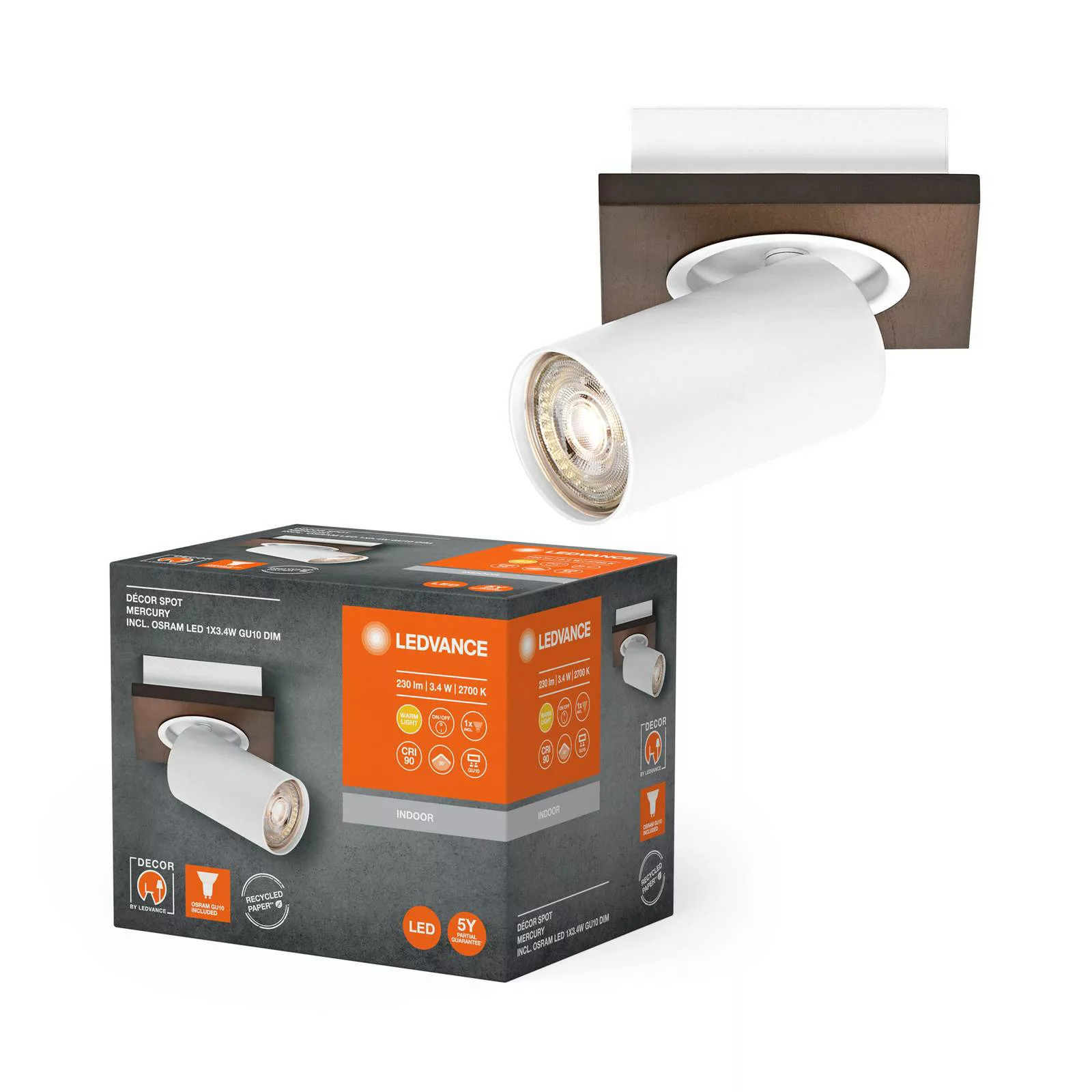 LEDVANCE LED-Wandstrahler Mercury GU10, Holz/weiß günstig online kaufen