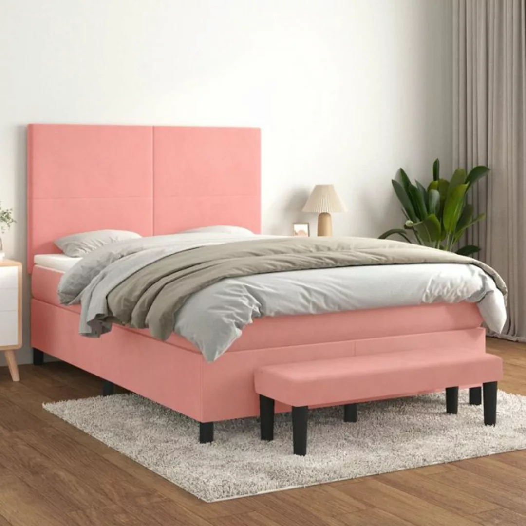 vidaXL Boxspringbett Boxspringbett mit Matratze Rosa 140x200 cm Samt Bett B günstig online kaufen