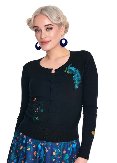 Voodoo Vixen Strickjacke Peacock Floral Cardigan Retro Vintage Pfau Blumen günstig online kaufen