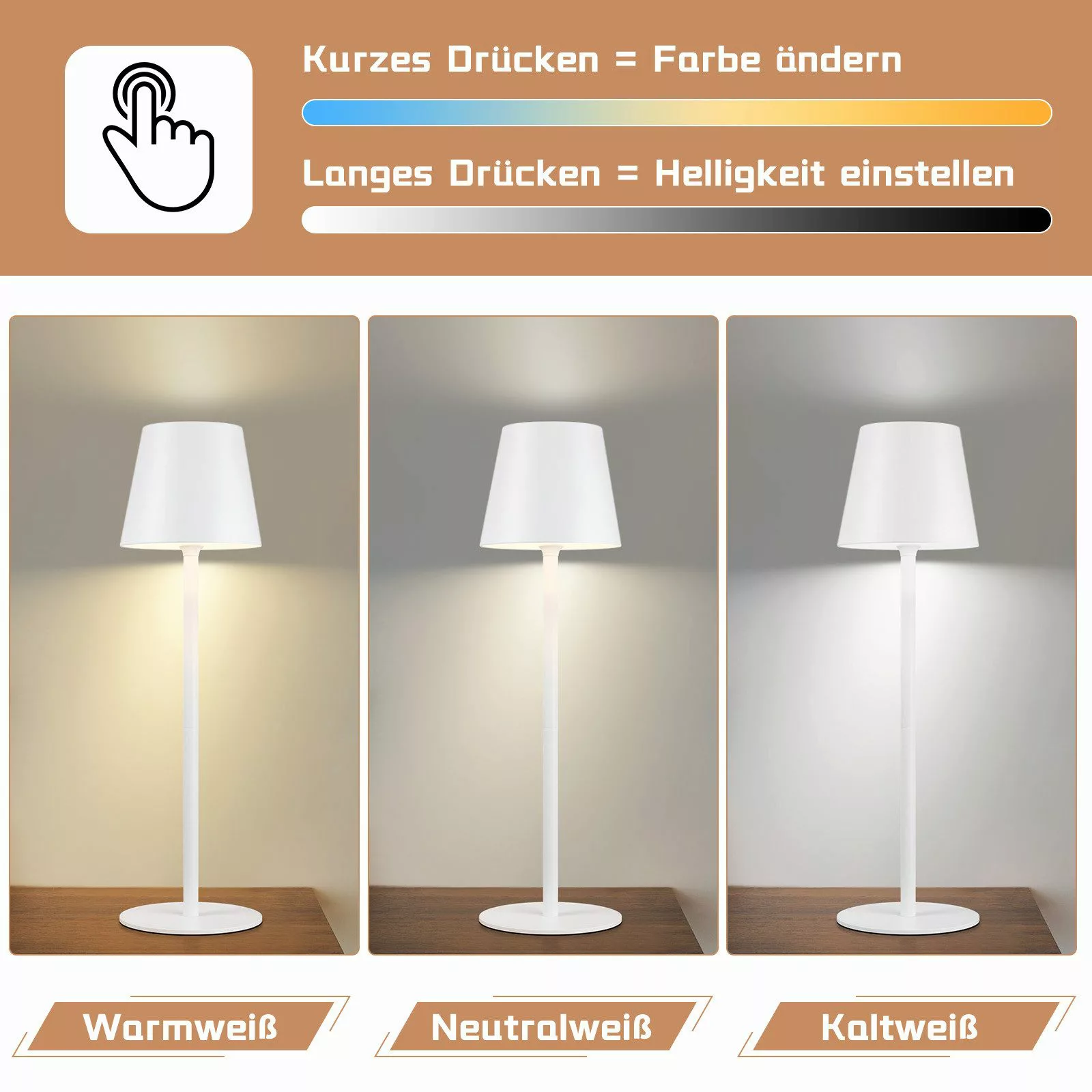 Nettlife LED Tischleuchte Kabellos Nachttischlampe Touch günstig online kaufen