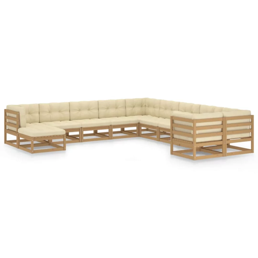 11-tlg. Garten-lounge-set Kissen Honigbraun Kiefer Massivholz günstig online kaufen