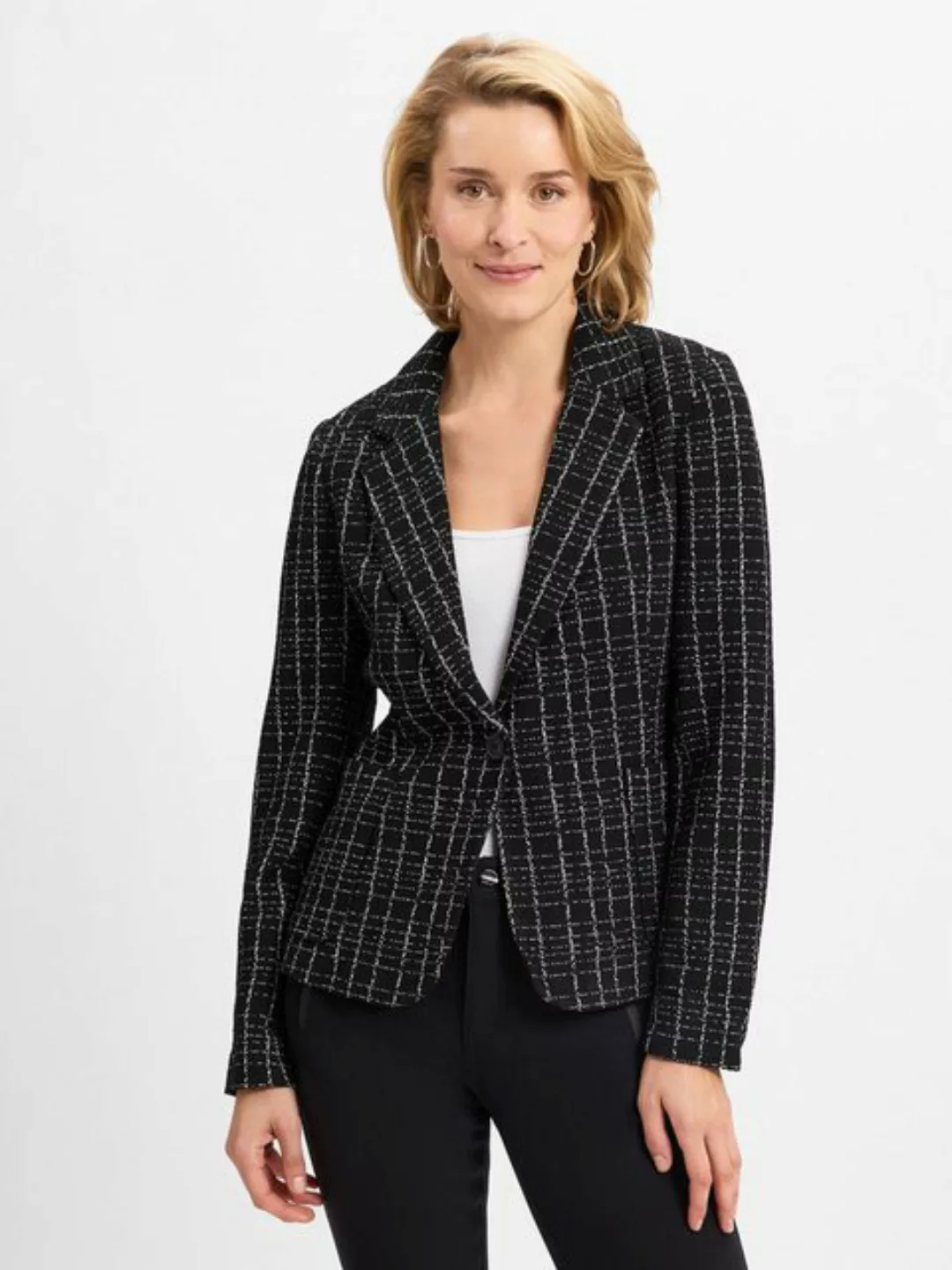 comma casual identity Blusenblazer Antaillierter Karo-Blazer Logo günstig online kaufen