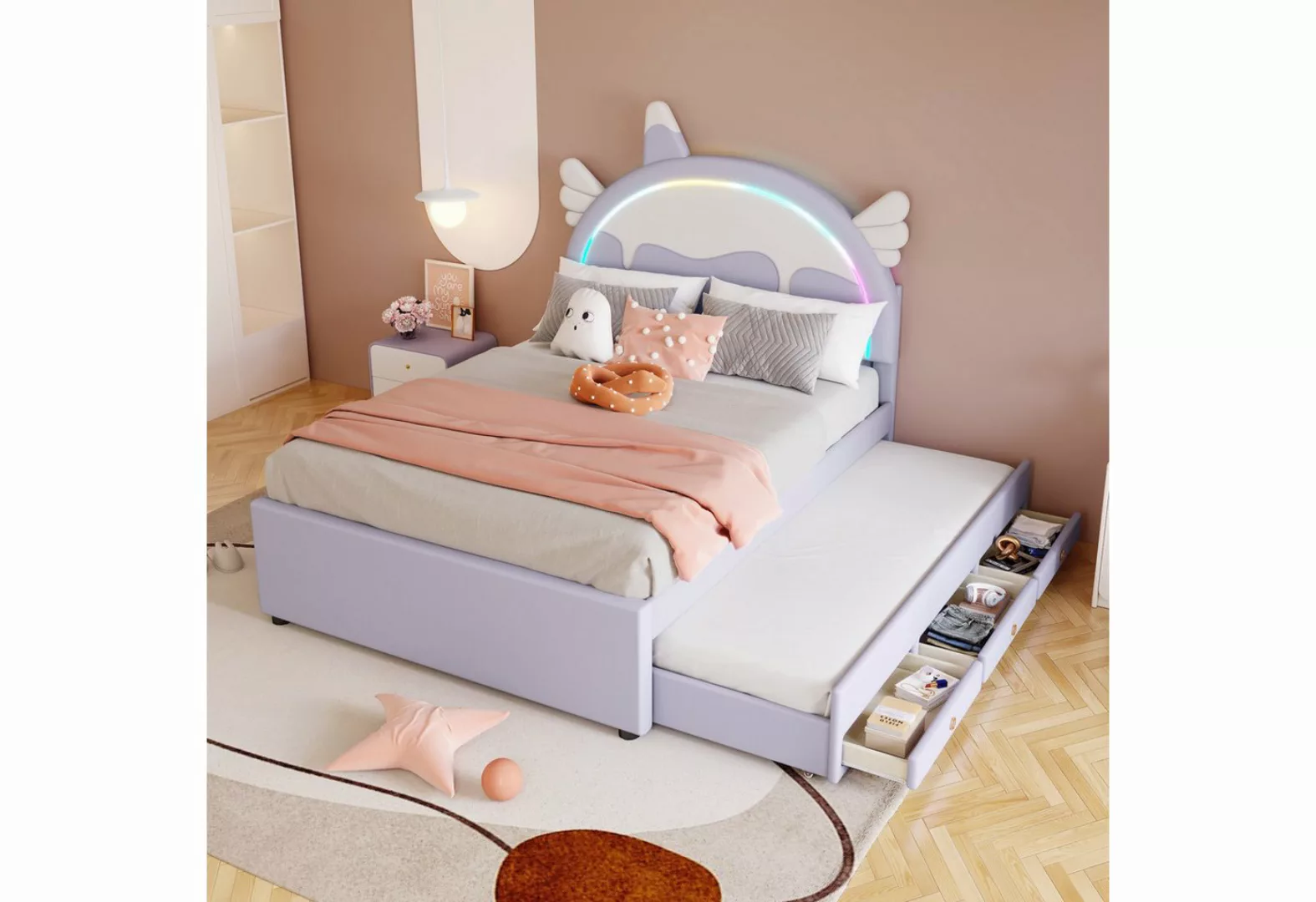 NMonet Polsterbett Kinderbett Stauraumbett( LED-Beleuchtung) (Geeignet für günstig online kaufen