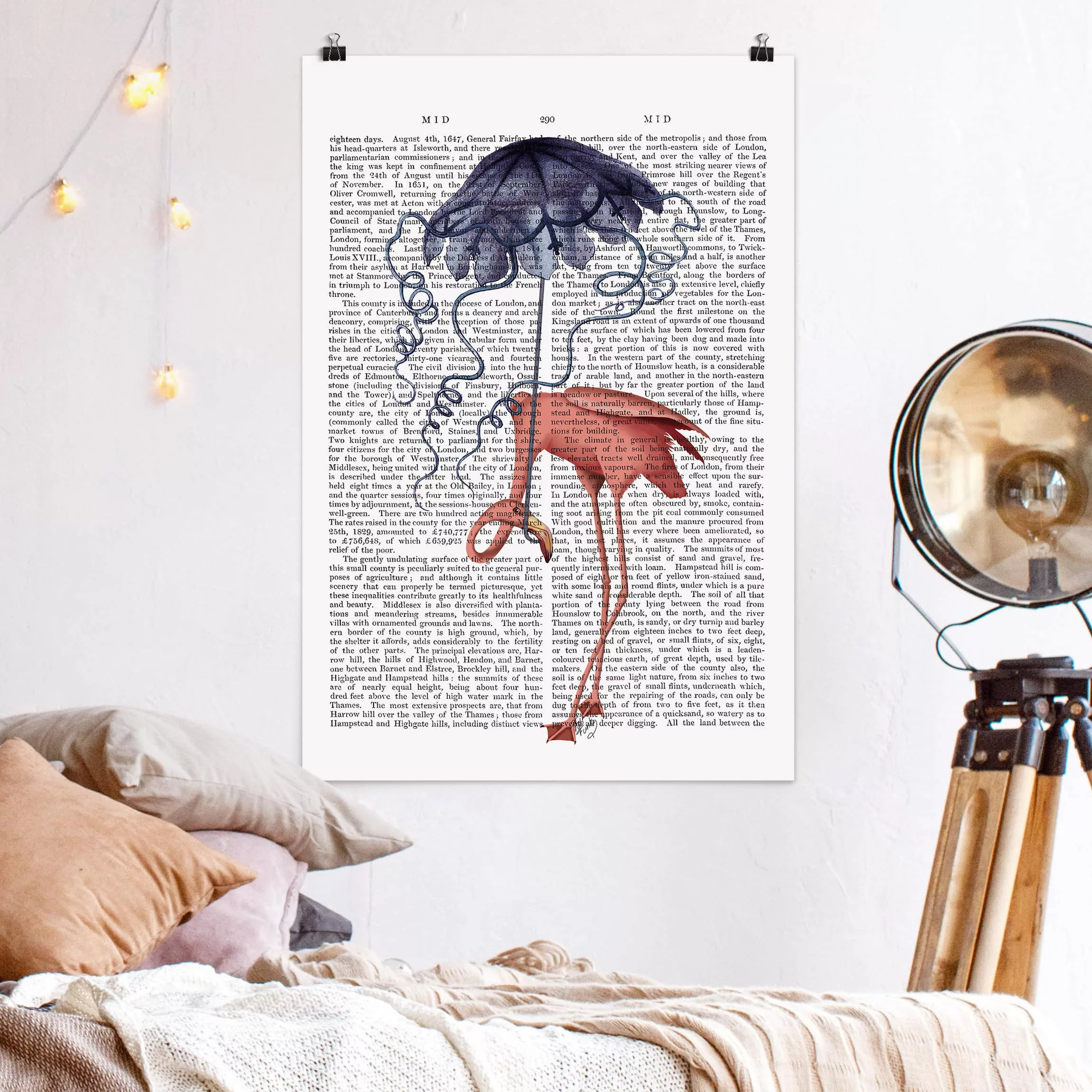 Poster Spruch - Hochformat Tierlektüre - Flamingo mit Regenschirm günstig online kaufen