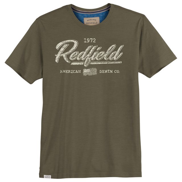 redfield Rundhalsshirt Große Größen Herren T-Shirt Logoprint khaki Redfield günstig online kaufen