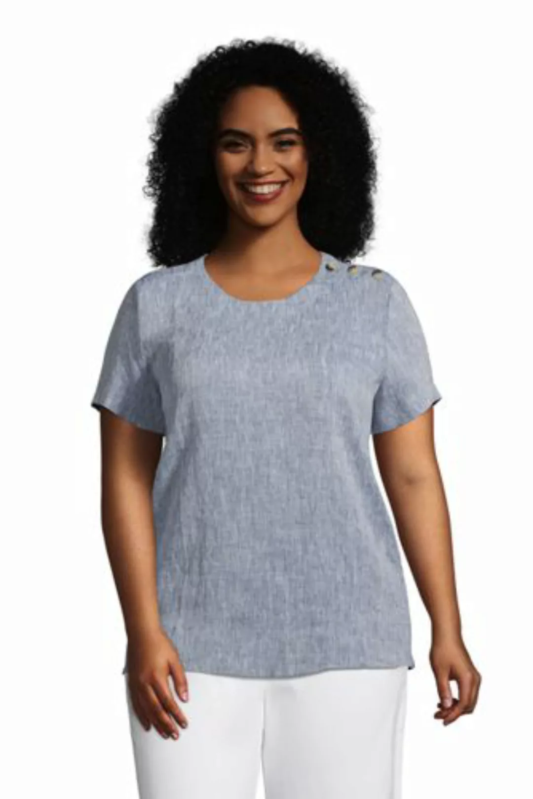 Leinen-Shirt mit Schulterknöpfen in großen Größen, Damen, Größe: 56-58 Plus günstig online kaufen