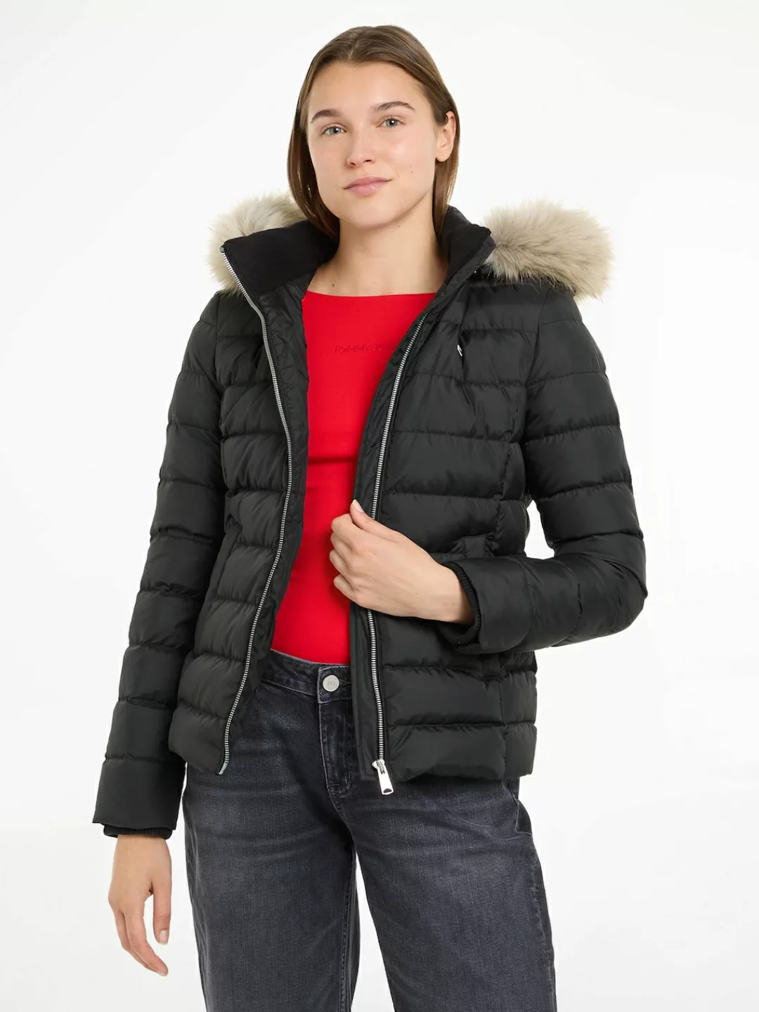 Tommy Jeans Steppjacke TJW BASIC HOODED DOWN JACKET EXT mit Logostickerei günstig online kaufen