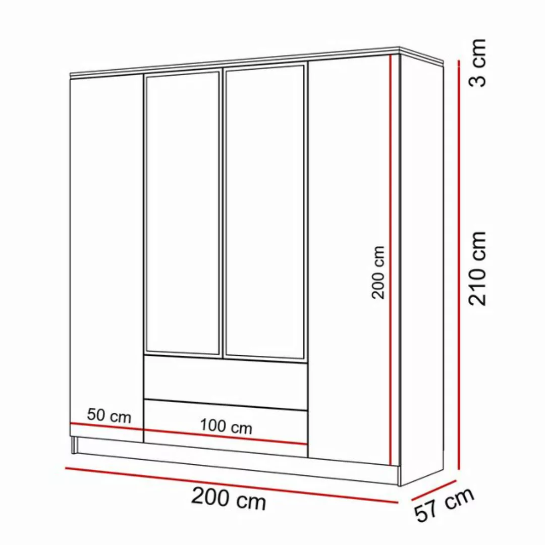 Lookway Kleiderschrank AURORA 4D2SZ KASCHMIR mit Spiegel Breite: 200 cm günstig online kaufen