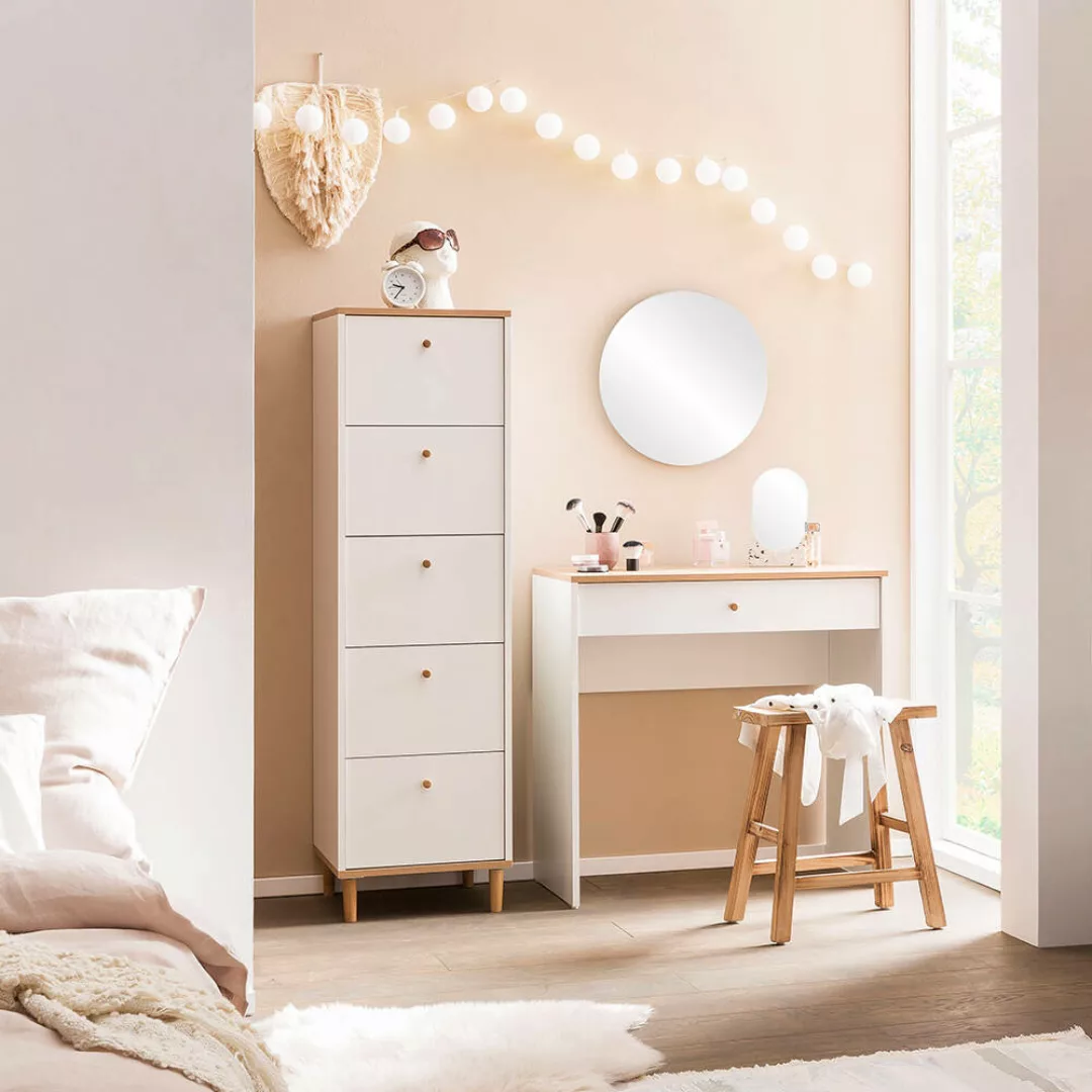 Schlafzimmermöbel Set 3-teilig in weiß matt mit Eiche, HELMA-80 günstig online kaufen