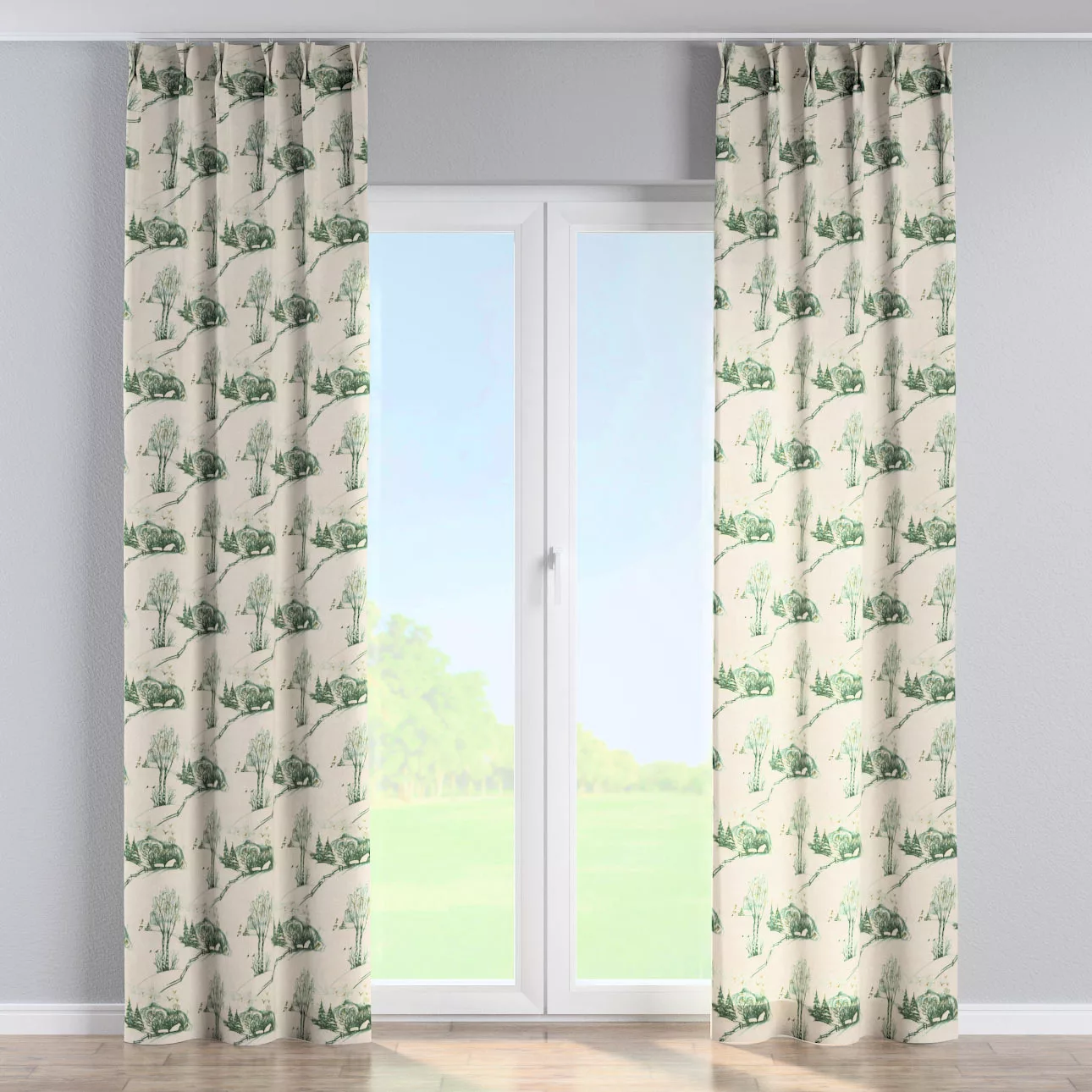 Vorhang mit flämischen 2-er Falten, beige-grün, Avinon (629-44) günstig online kaufen