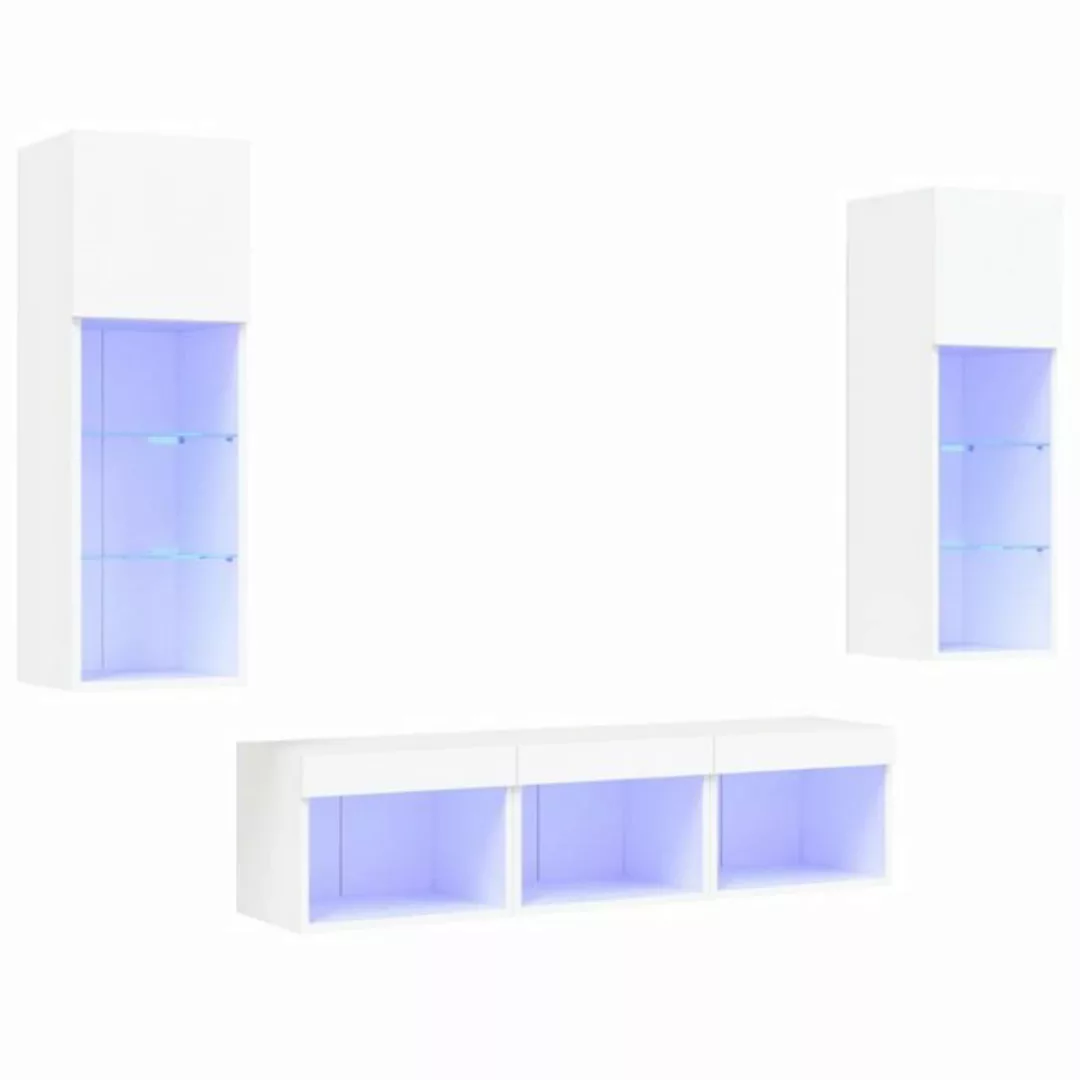 vidaXL TV-Schrank 5-tlg. Wohnwand mit LED-Beleuchtung Weiß Holzwerkstoff (5 günstig online kaufen