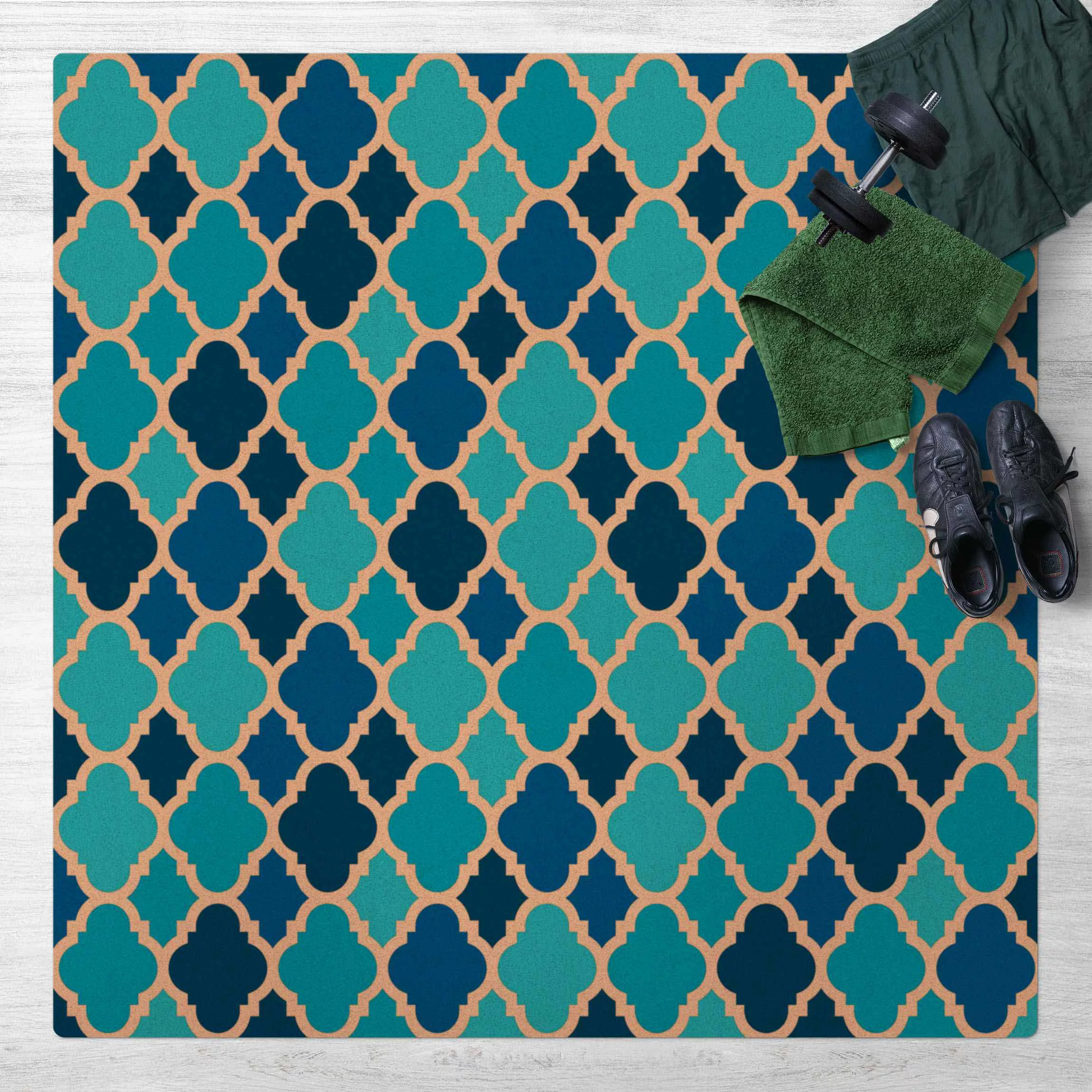 Kork-Teppich Orientalisches Muster mit türkisen Ornamenten günstig online kaufen