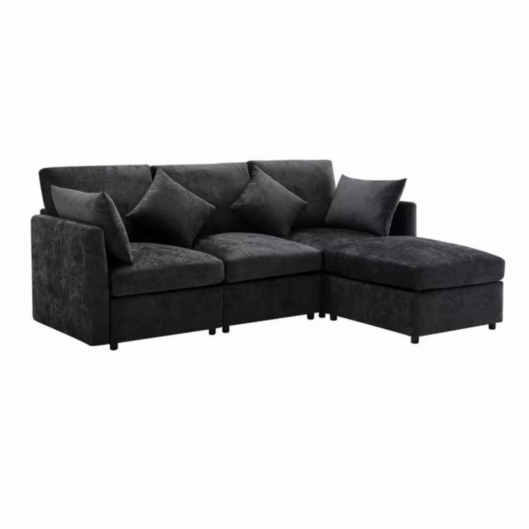 Gotagee Sofa Chenille-Stoffsofa Dreisitzer-Sofa L-förmiges Ecksofa mit Fußh günstig online kaufen