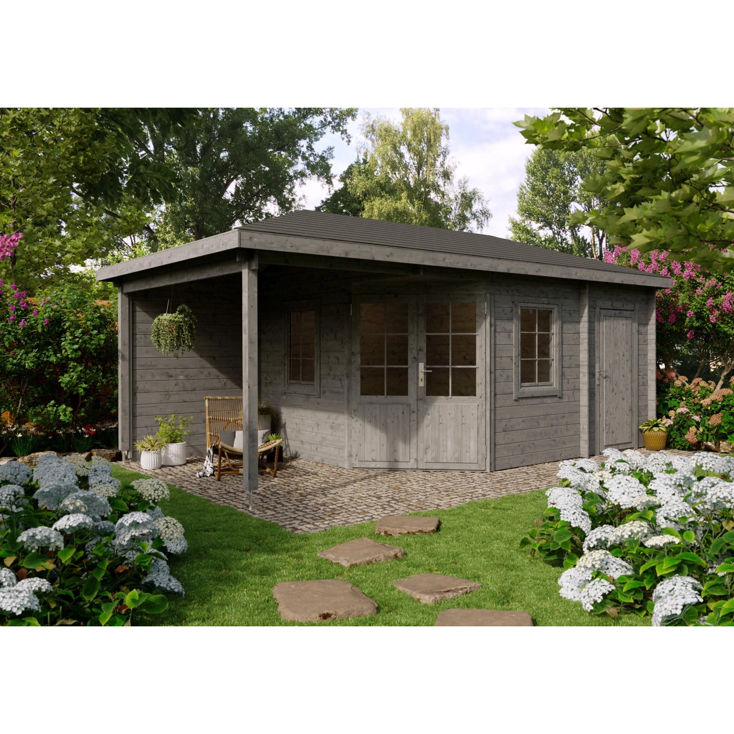Fjordholz 5-Eck Gartenhaus Modell Evelyn 3E Grau Imprägniert günstig online kaufen