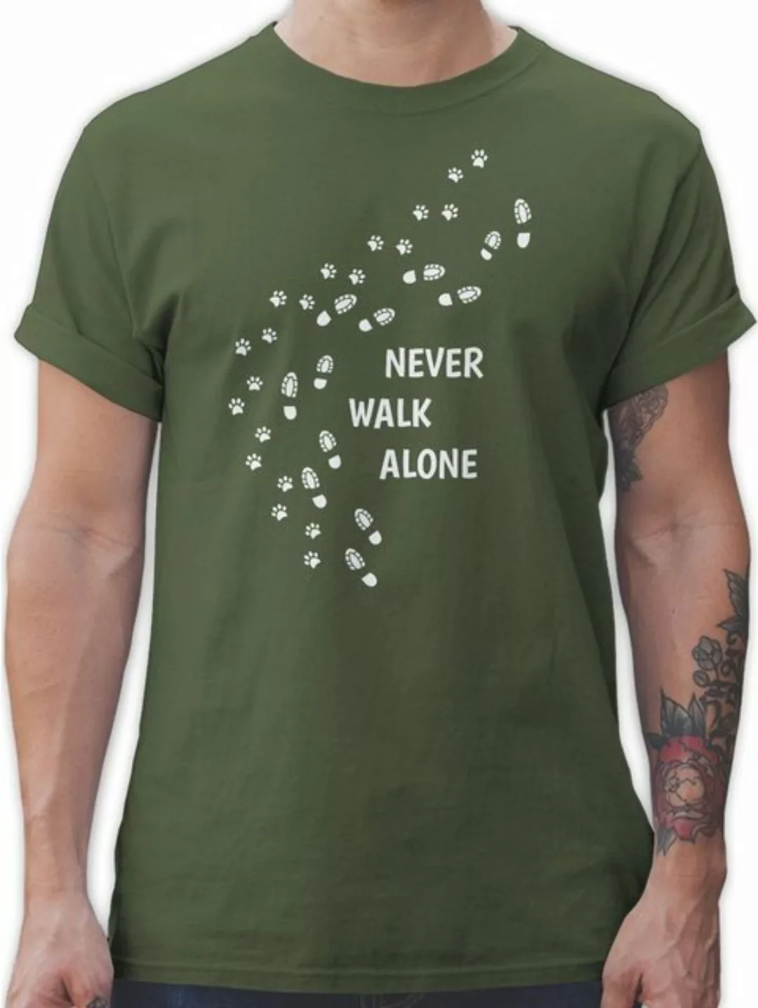 Shirtracer T-Shirt Never walk alone Pfotenabdrücke Geschenk für Hundebesitz günstig online kaufen