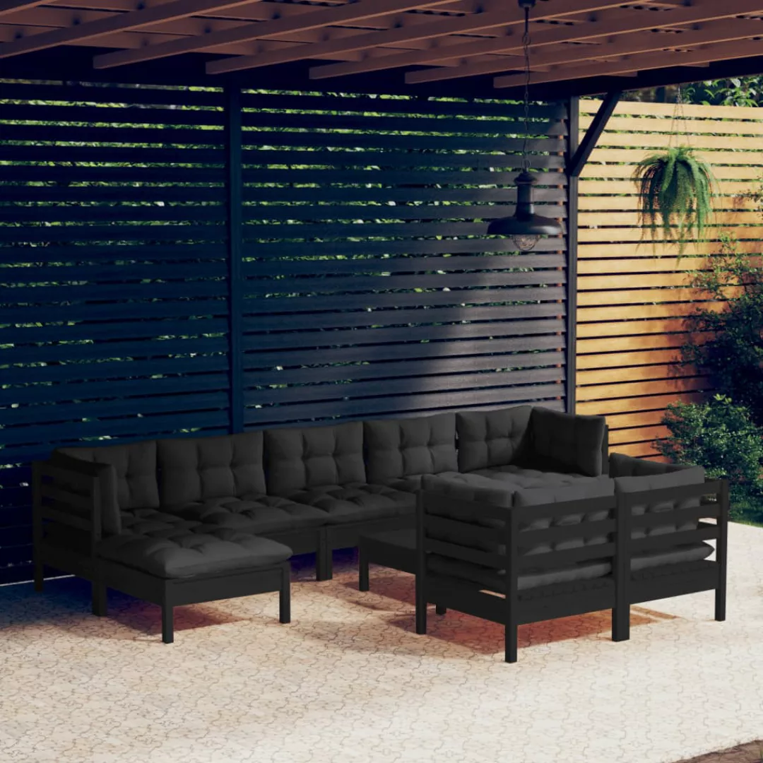 10-tlg. Garten-lounge-set Mit Kissen Schwarz Kiefer Massivholz günstig online kaufen