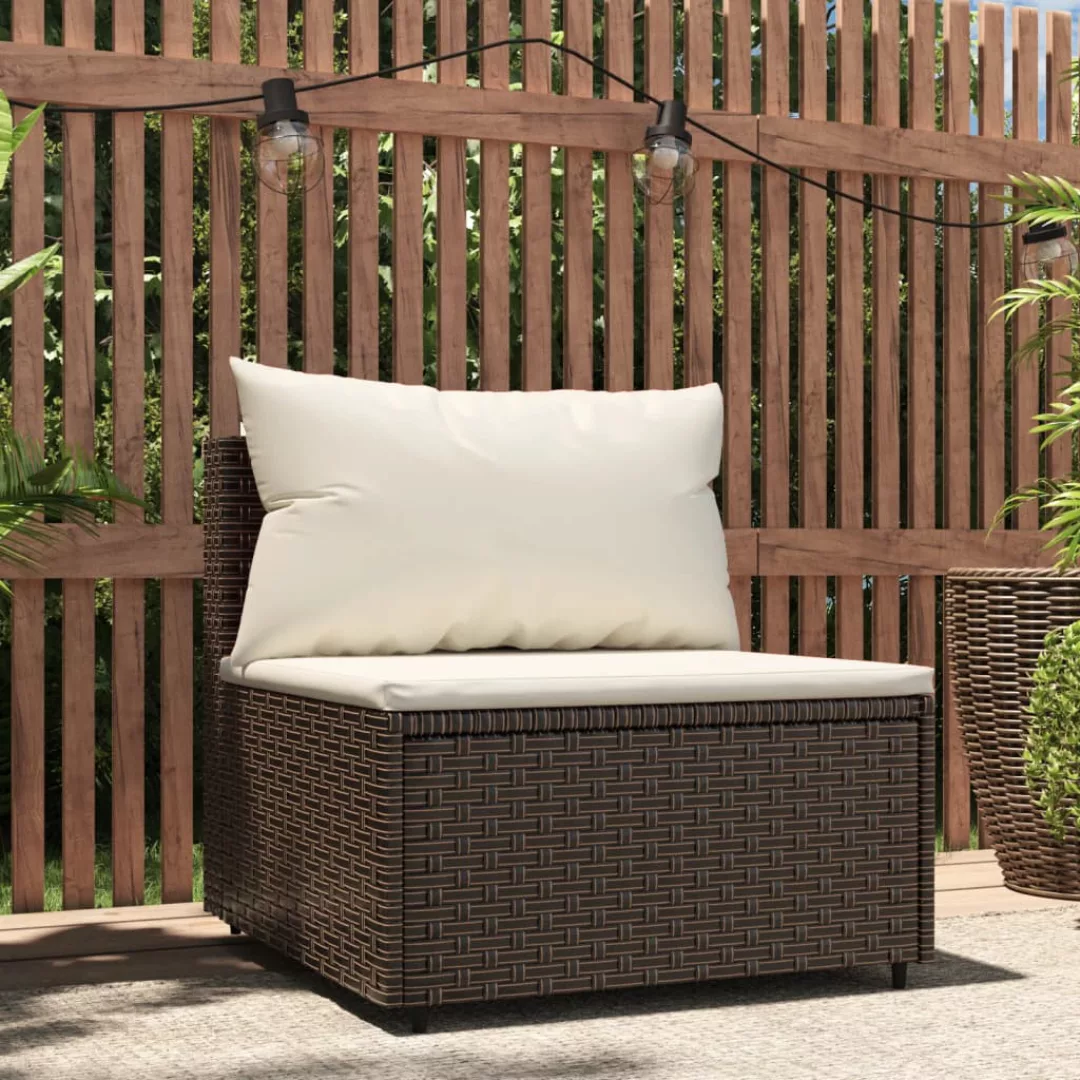 Vidaxl Garten-mittelsofa Mit Kissen Braun Poly Rattan günstig online kaufen