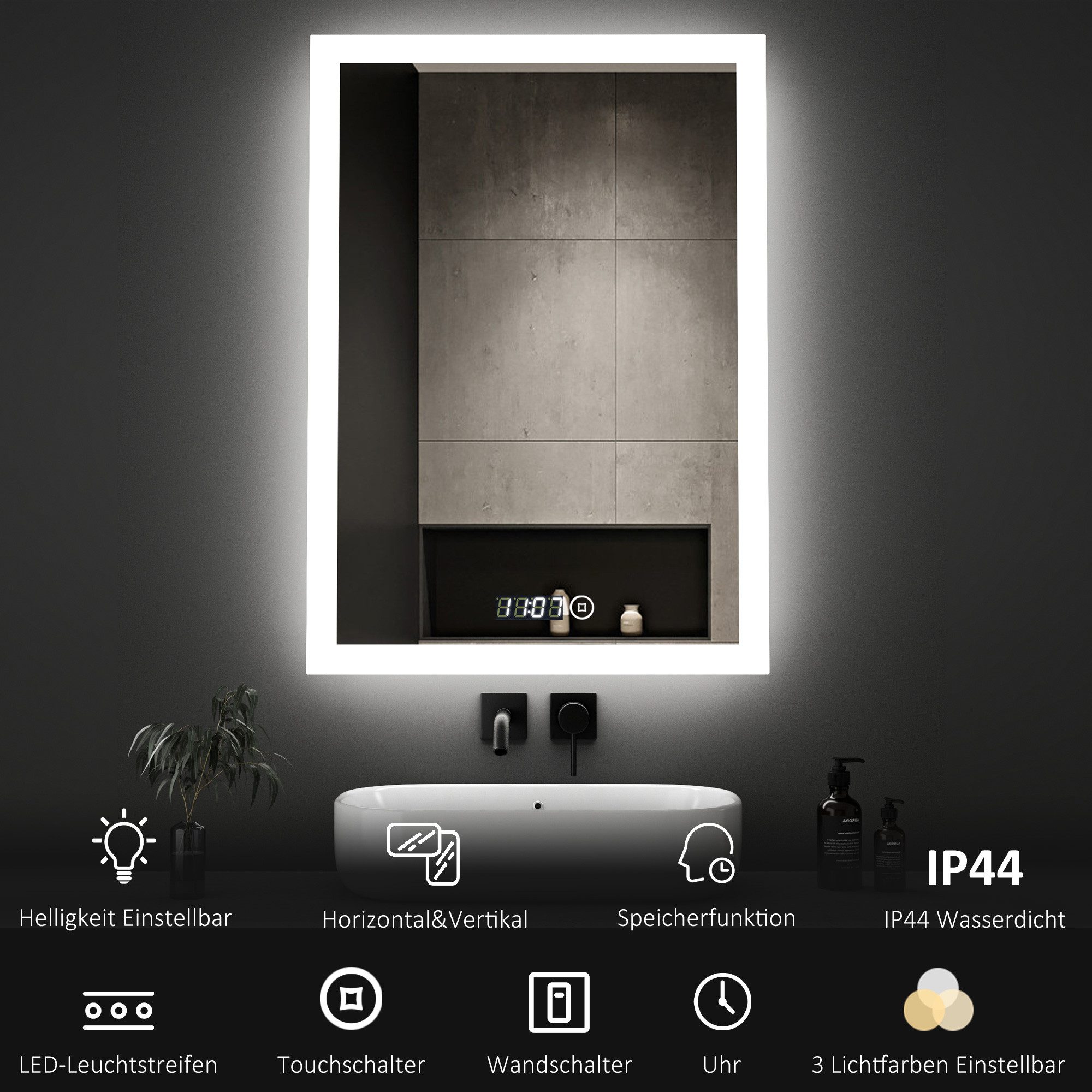 WDWRITTI Badspiegel LED Badspiegel Touch 50x70 günstig online kaufen