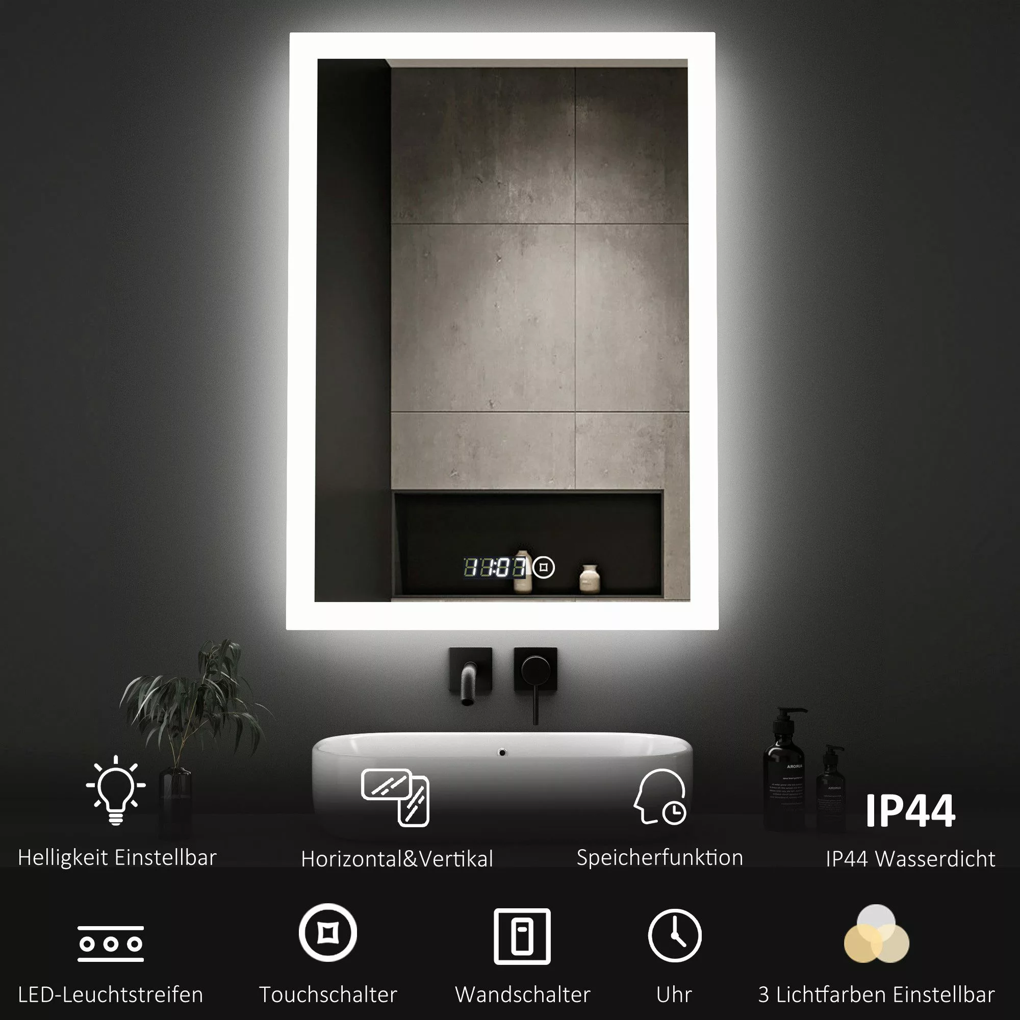 WDWRITTI Badspiegel LED Badspiegel Touch 50x70 günstig online kaufen