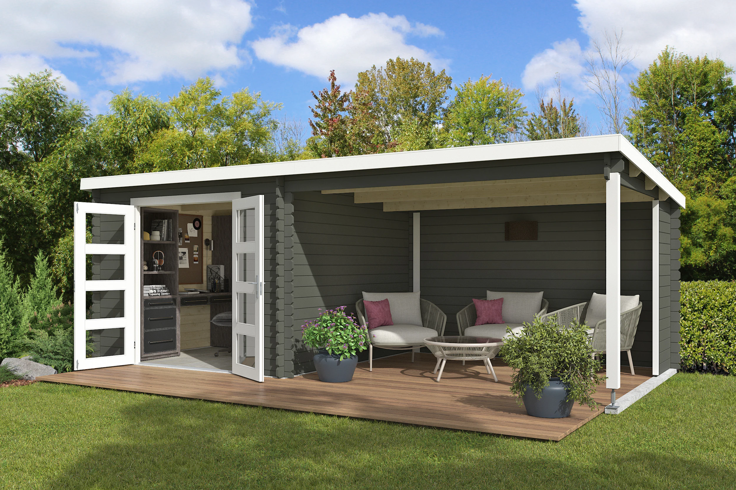 Nordic Holz Gartenhaus "Novia Plus", (Unterstand inkl. Rückwand) günstig online kaufen