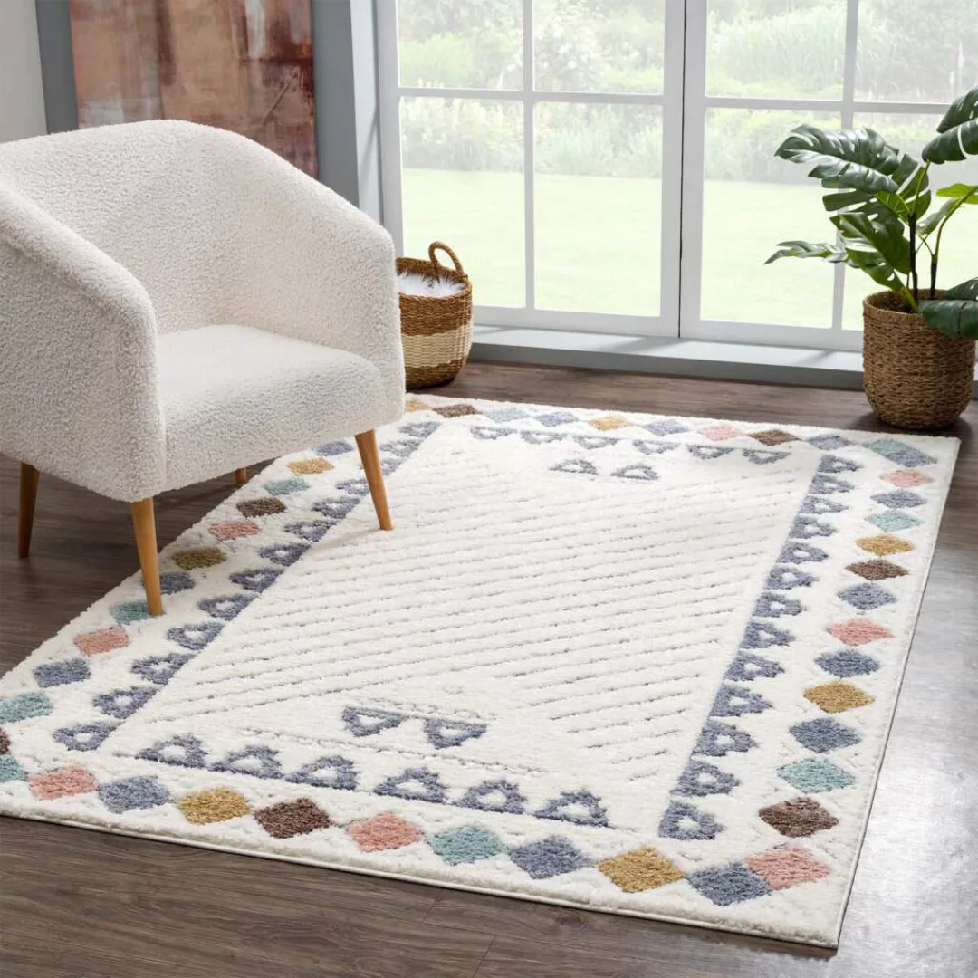 Carpet City Hochflor-Teppich »Focus 3034«, rechteckig, Boho-Teppich mit Bor günstig online kaufen