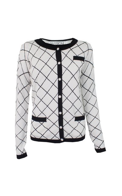 Passioni Cardigan Twinset mit Diagonalem Schwarz-Weiß-Karo-Muster und Schwa günstig online kaufen