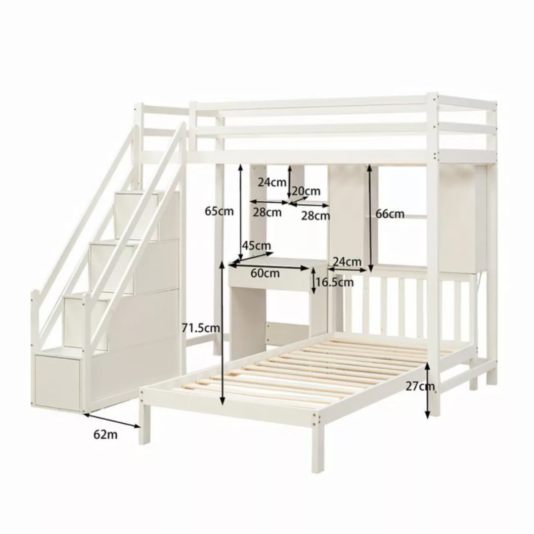 MODFU Etagenbett Doppelbett (mit Schreibtisch und Regale, mit Lattenrost, w günstig online kaufen
