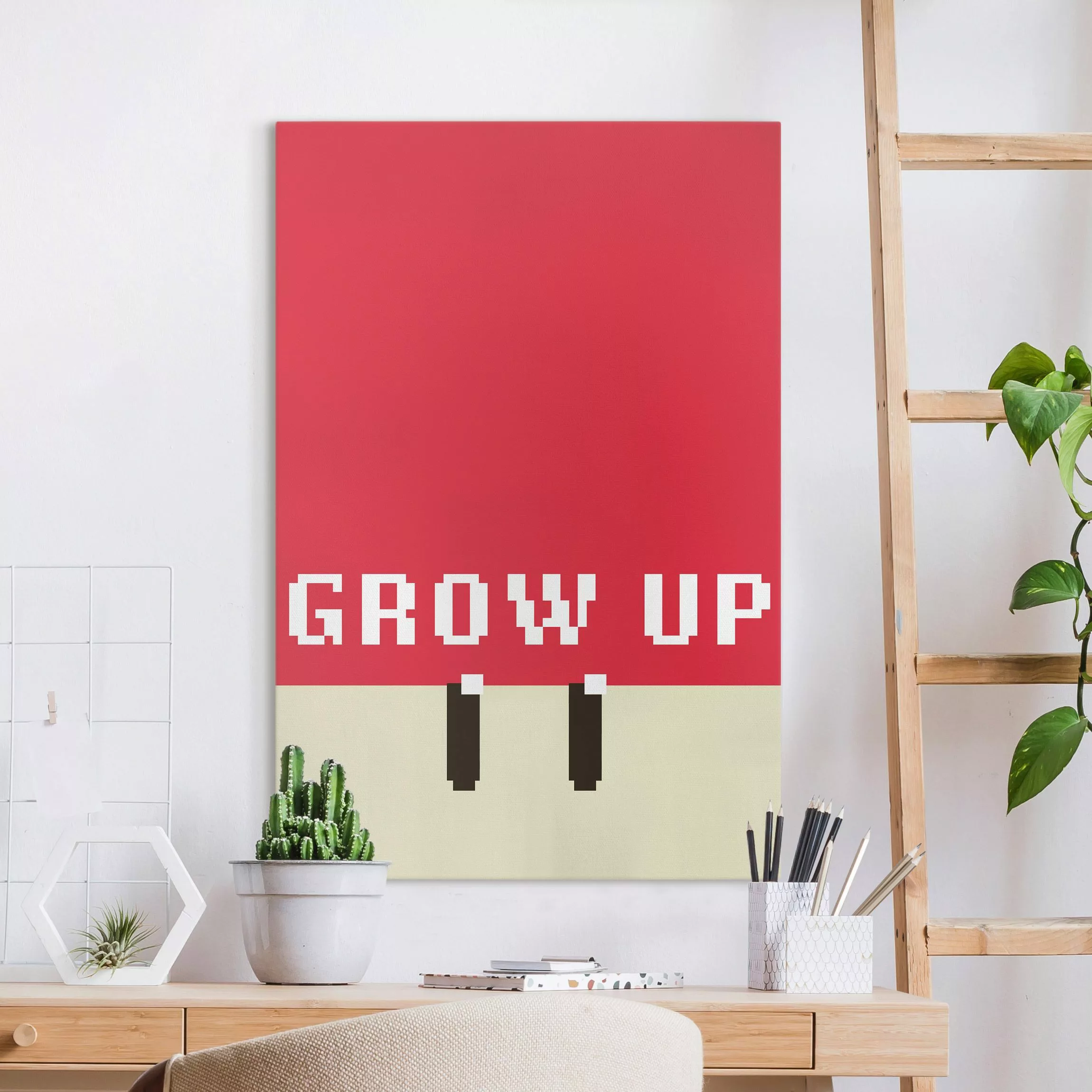 Leinwandbild Pixel Spruch Grow Up in Rot günstig online kaufen