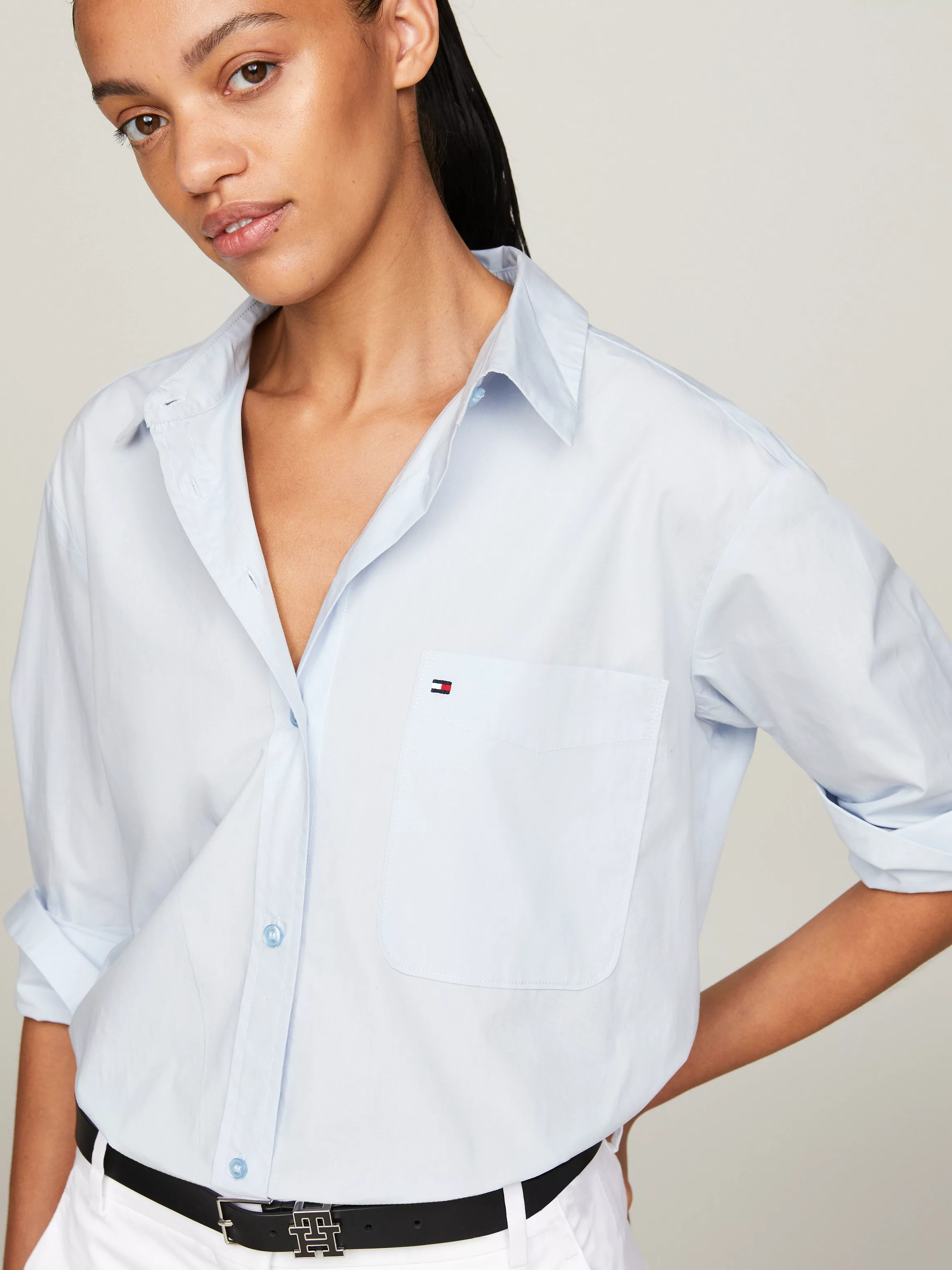 Tommy Hilfiger Hemdbluse SOLID COTTON EASY FIT SHIRT mit Brusttasche günstig online kaufen