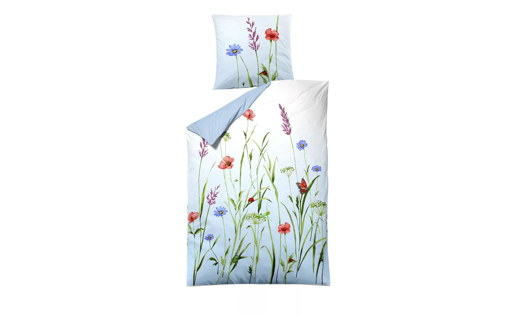 HOME STORY Satin Bettwäsche  Floral - blau - 100% Baumwolle - 135 cm - Bett günstig online kaufen