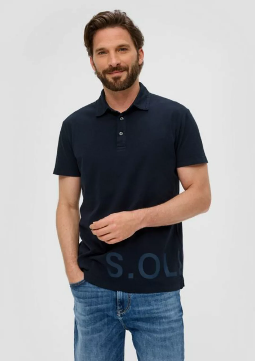 s.Oliver Kurzarmshirt Polo-Shirt mit Label-Print günstig online kaufen