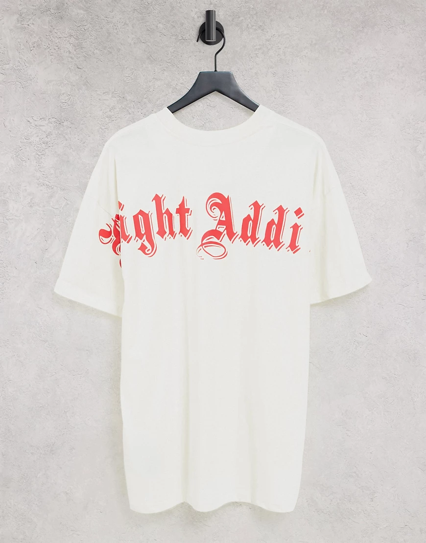 Night Addict – T-Shirt in Creme mit Logoprint auf dem Rücken-Neutral günstig online kaufen