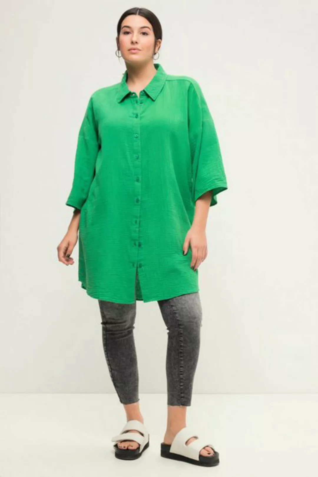 Studio Untold Hemdbluse Long-Musselinhemd oversized Hemdkragen Halbarm günstig online kaufen