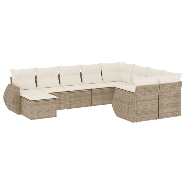 vidaXL Sofaelement 10-tlg. Garten-Sofagarnitur mit Kissen Beige Poly Rattan günstig online kaufen