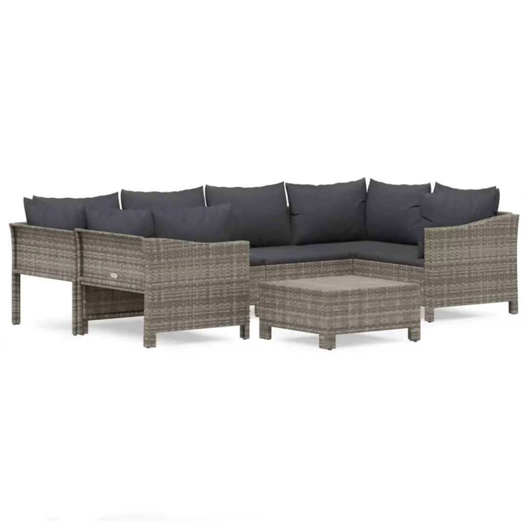 Vidaxl 7-tlg. Garten-lounge-set Mit Kissen Grau Poly Rattan günstig online kaufen