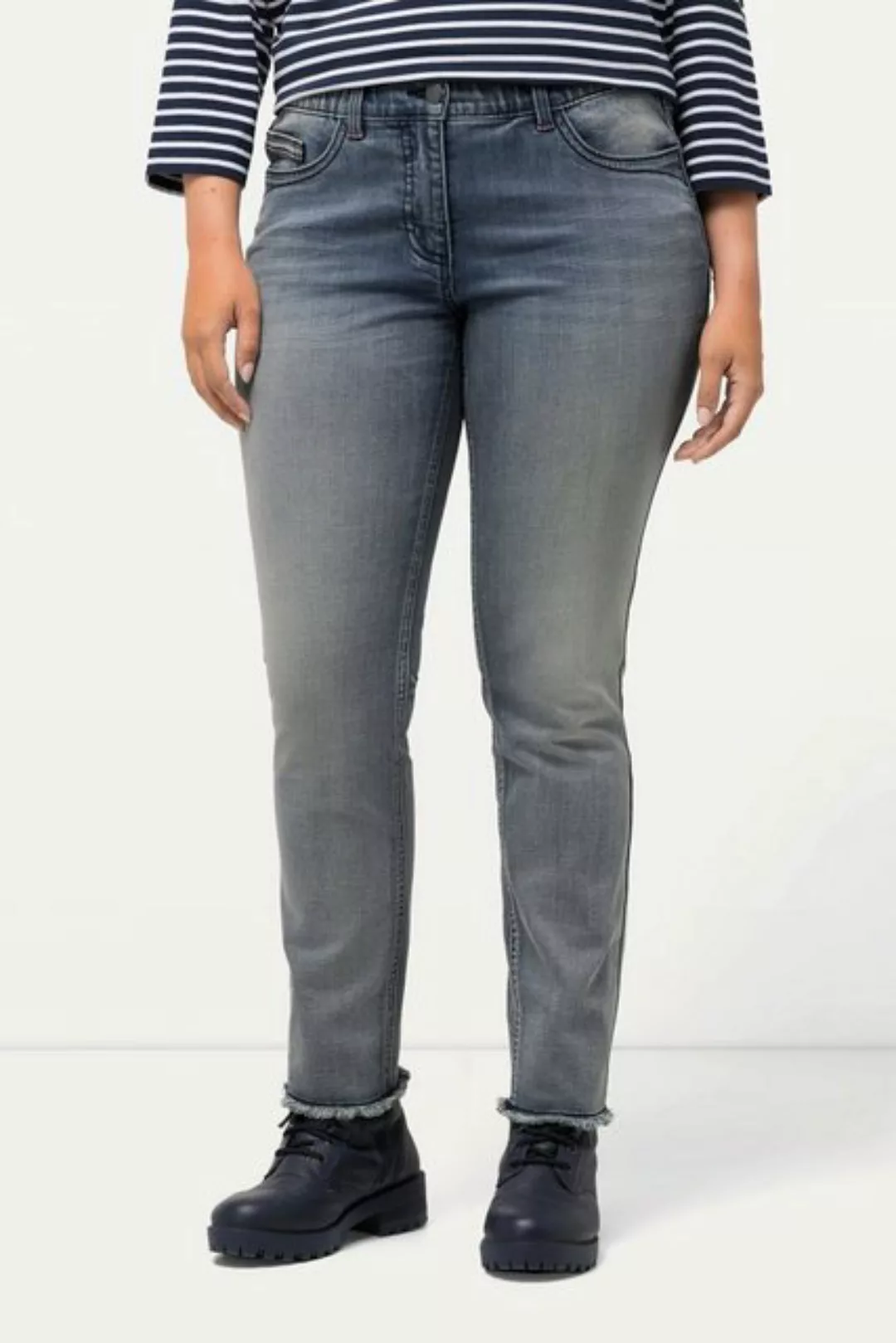 Ulla Popken 5-Pocket-Jeans Jeans Sarah Fransensaum schmales Bein Elastikbun günstig online kaufen