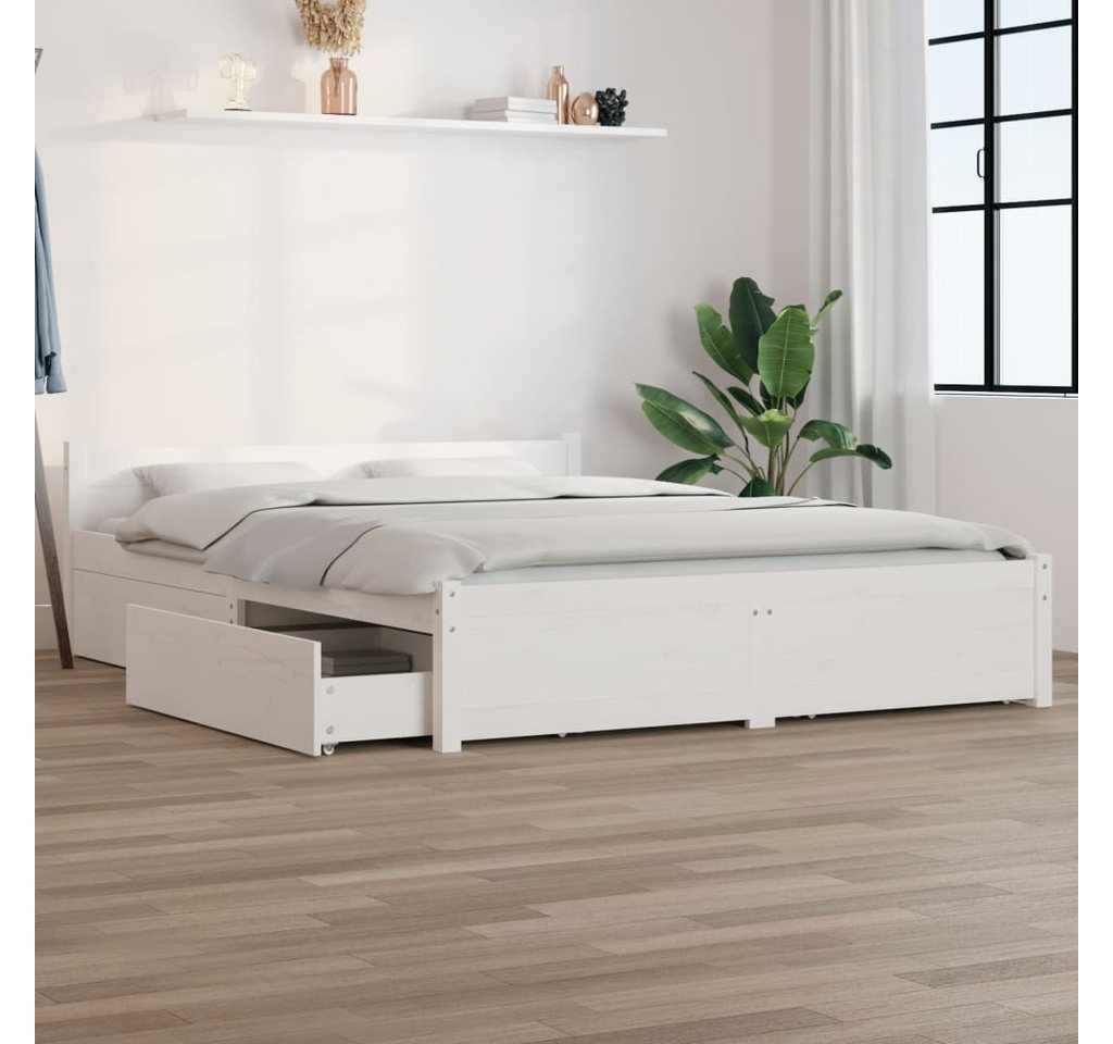 vidaXL Bettgestell Bett mit Schubladen Weiß 120x200 cm Bett Bettrahmen Bett günstig online kaufen