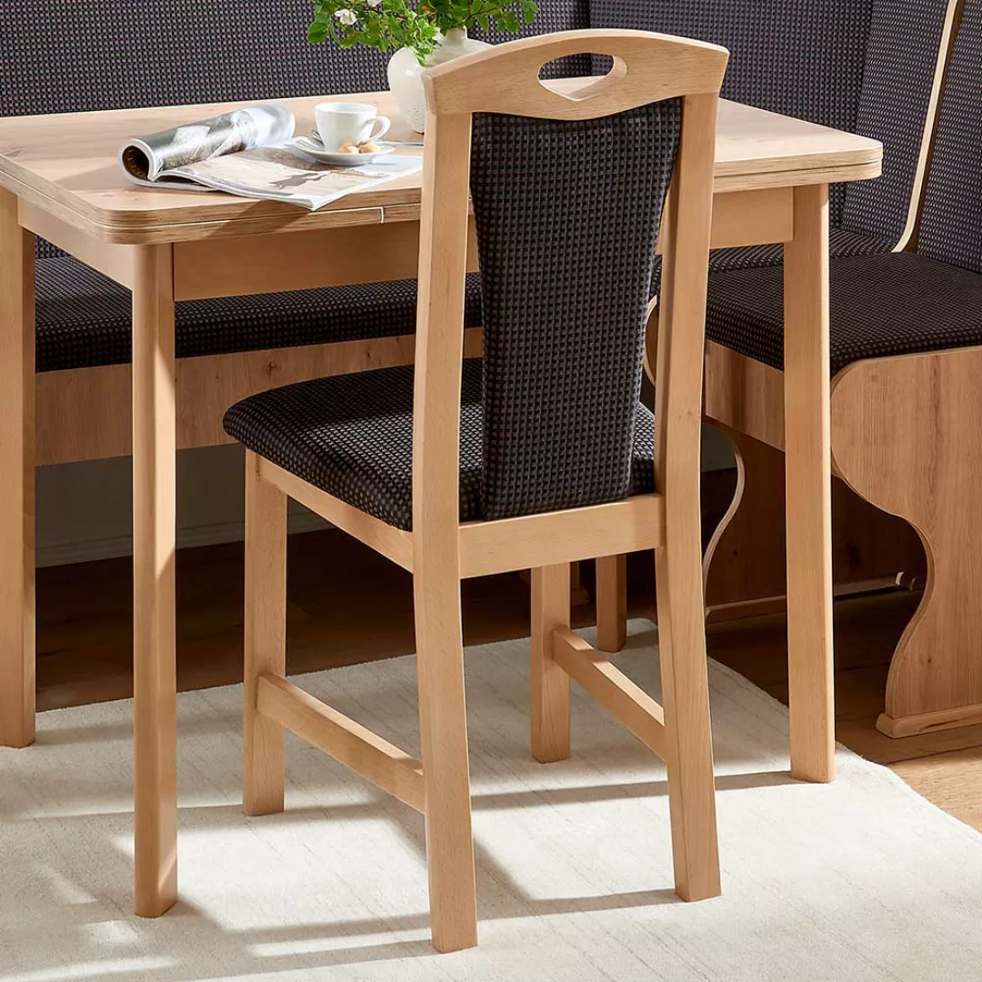 Küchenstuhl aus Wildeiche Massivholz Strukturstoff (2er Set) günstig online kaufen